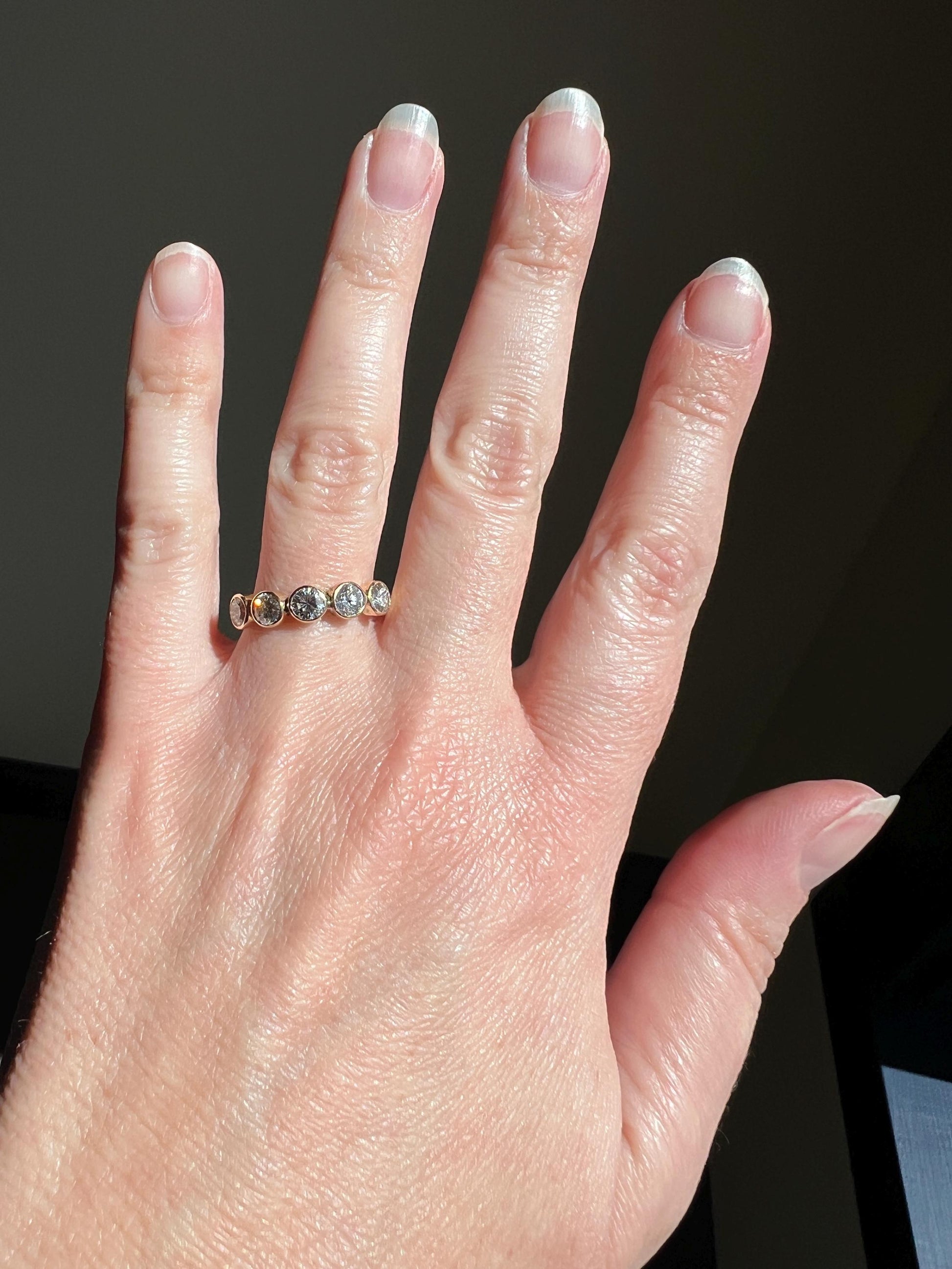 Vintage 1.35 Carat DIAMOND Uniform Five Stone Band Stacker Ring 18k Gold French Wedding Circular Bezel Set Half Hoop Linear 1 1/3 1.35Ctw