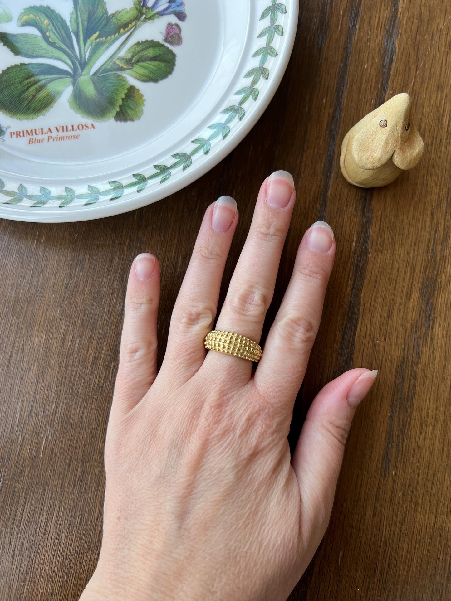 Heavy Ball Rivet Domed Band French Beaded 18k Gold Ring Satin & Shine Chunky Bombe Stacker Glowing 360 Texture Layering Statement Fun Retro