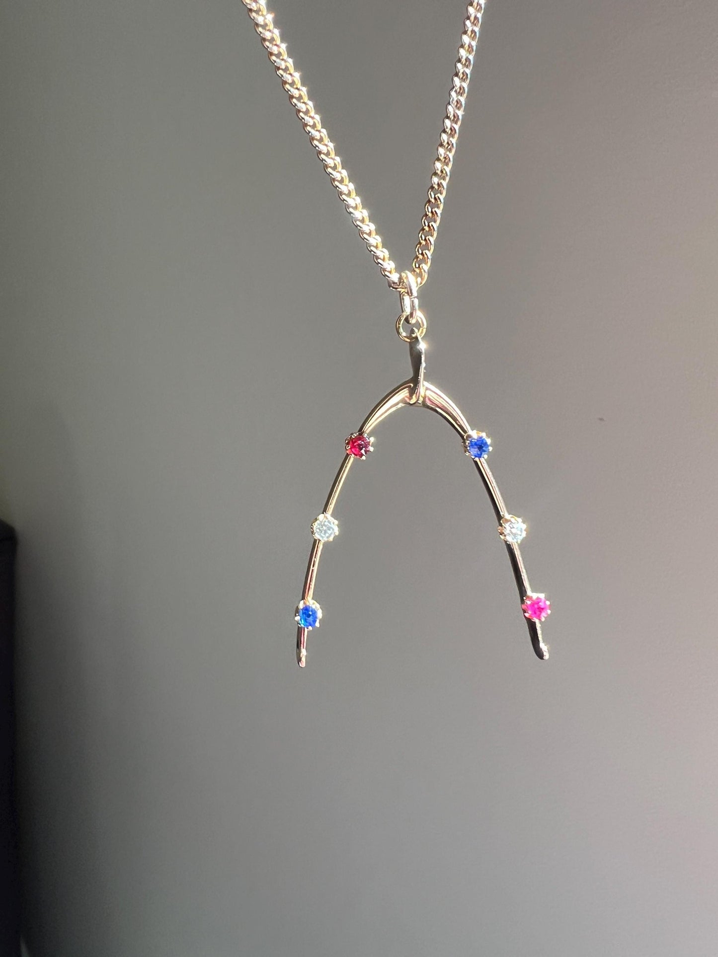 XL Lucky WISHBONE Figural Antique Victorian Good Luck Charm 15k Gold Ruby Sapphire Old Mine Cut Diamond Colorful Amulet Neckmess Neckstack