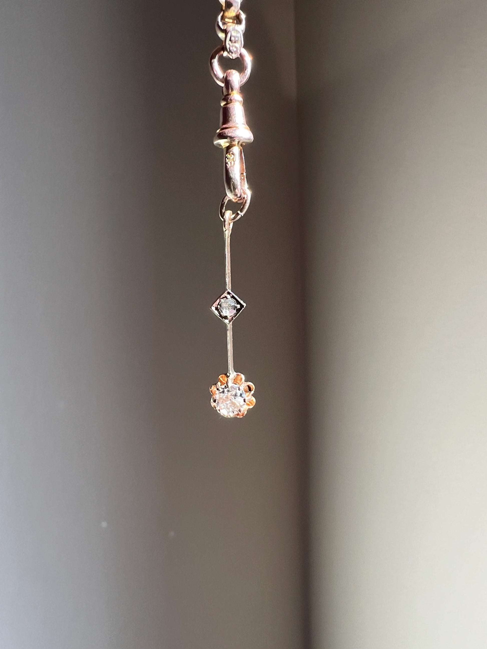 VICTORIAN Antique Old Mine Cut DIAMOND Rose Cut Dangle PENDANT Linear Charm 18k Gold 10k Loop French Belle Epoque Buttercup Minimalist Gift