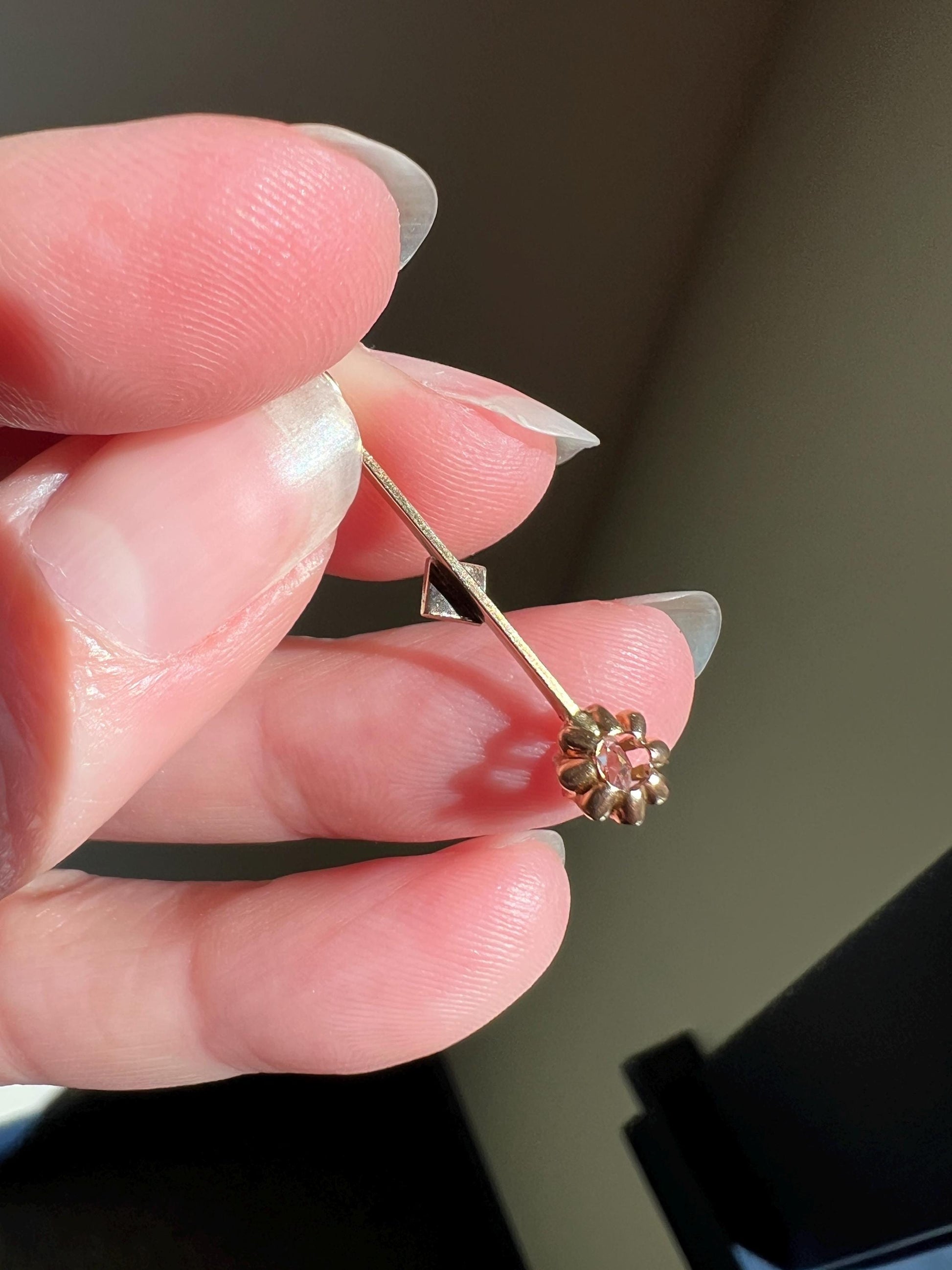 VICTORIAN Antique Old Mine Cut DIAMOND Rose Cut Dangle PENDANT Linear Charm 18k Gold 10k Loop French Belle Epoque Buttercup Minimalist Gift