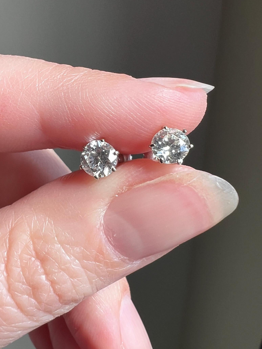 Transitional Cut 1 Carat DIAMOND Stud Earrings 14k White GOLD Gift Vintage Bridal Screw Back