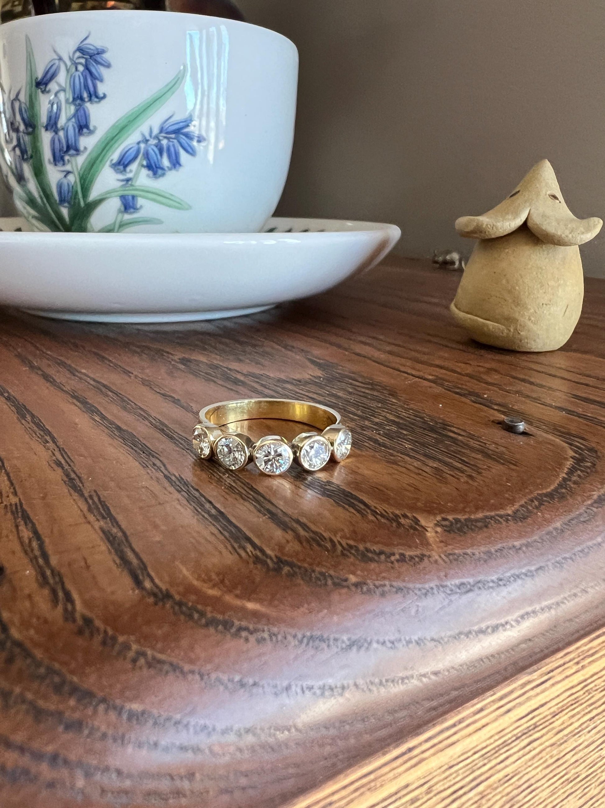 Vintage 1.35 Carat DIAMOND Uniform Five Stone Band Stacker Ring 18k Gold French Wedding Circular Bezel Set Half Hoop Linear 1 1/3 1.35Ctw