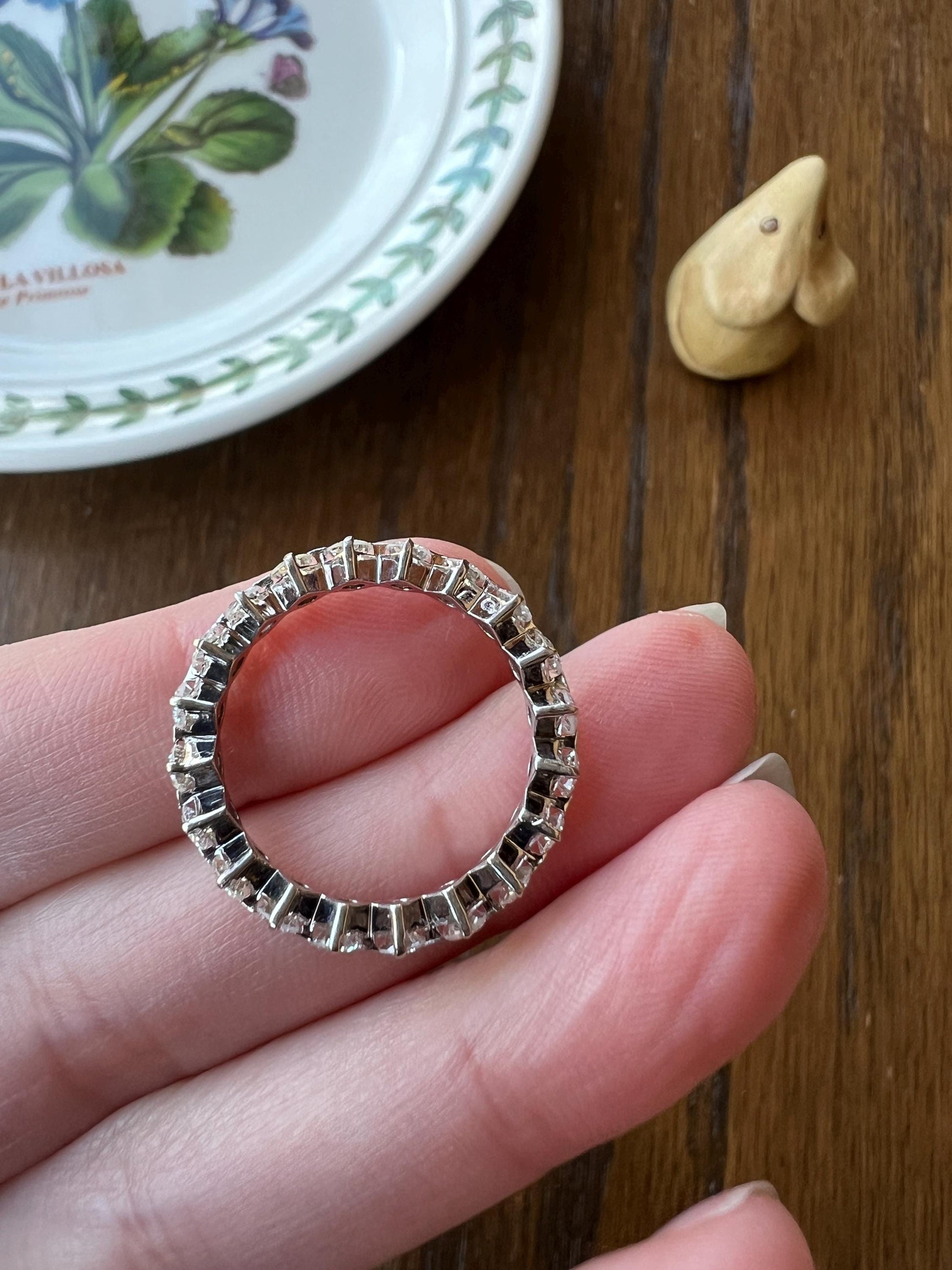 Vintage 1.35 Carat 20 Transitional Cut DIAMOND Full Eternity Hoop Ring 18k White Gold French Band Unique Romantic Gift Stacker 1.35Ctw 1 1/3
