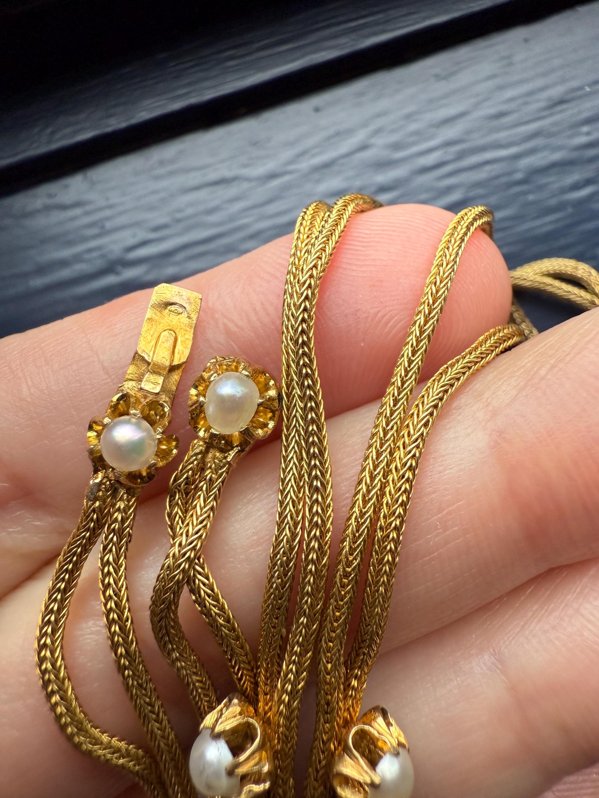 Gorgeous GEORGIAN Antique Draped Esclavage Double Strand Necklace Set with Pearls 18k Gold French Neckmess Neckstack Unique Victorian