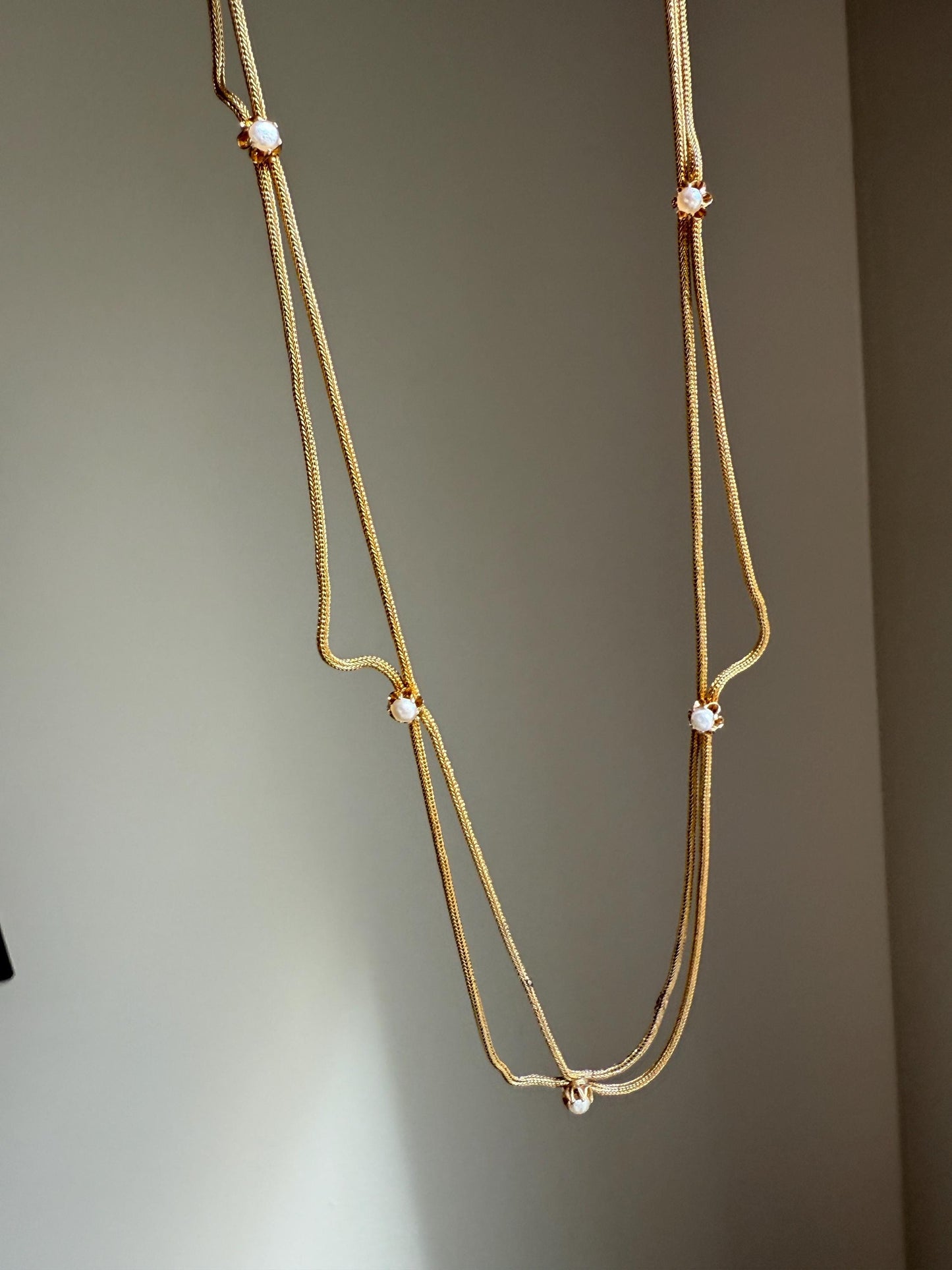 Gorgeous GEORGIAN Antique Draped Esclavage Double Strand Necklace Set with Pearls 18k Gold French Neckmess Neckstack Unique Victorian