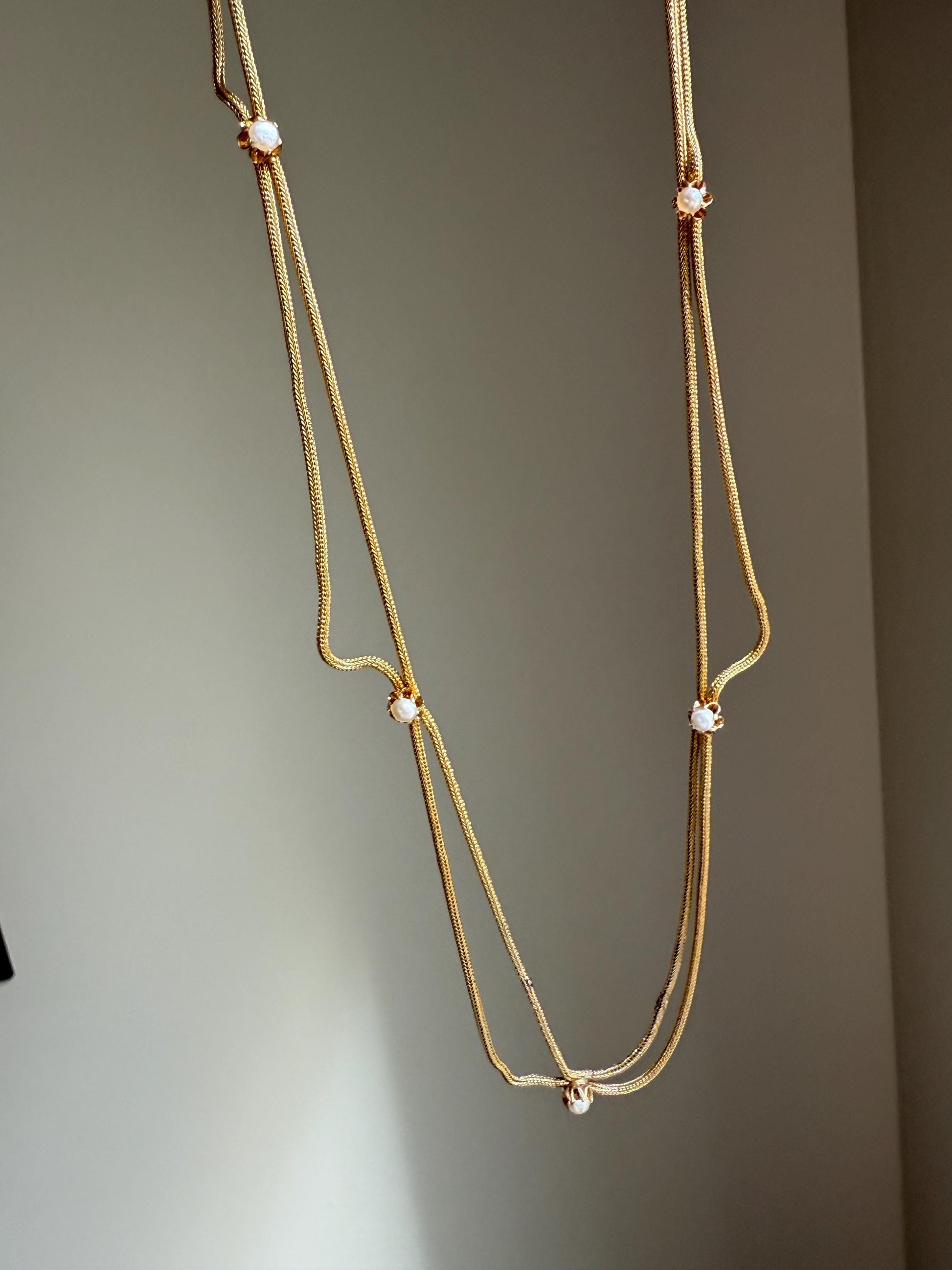 Gorgeous GEORGIAN Antique Draped Esclavage Double Strand Necklace Set with Pearls 18k Gold French Neckmess Neckstack Unique Victorian
