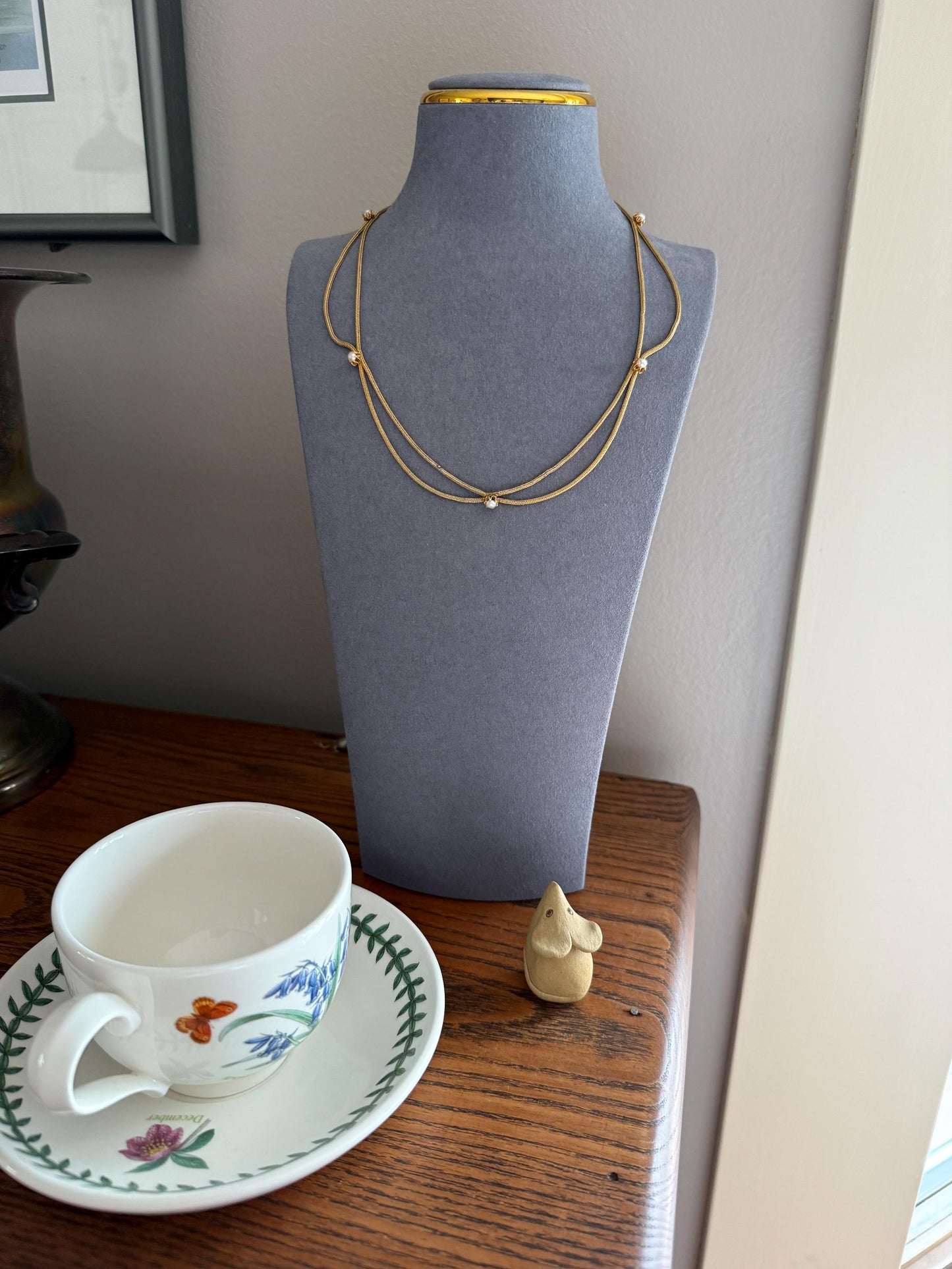 Gorgeous GEORGIAN Antique Draped Esclavage Double Strand Necklace Set with Pearls 18k Gold French Neckmess Neckstack Unique Victorian