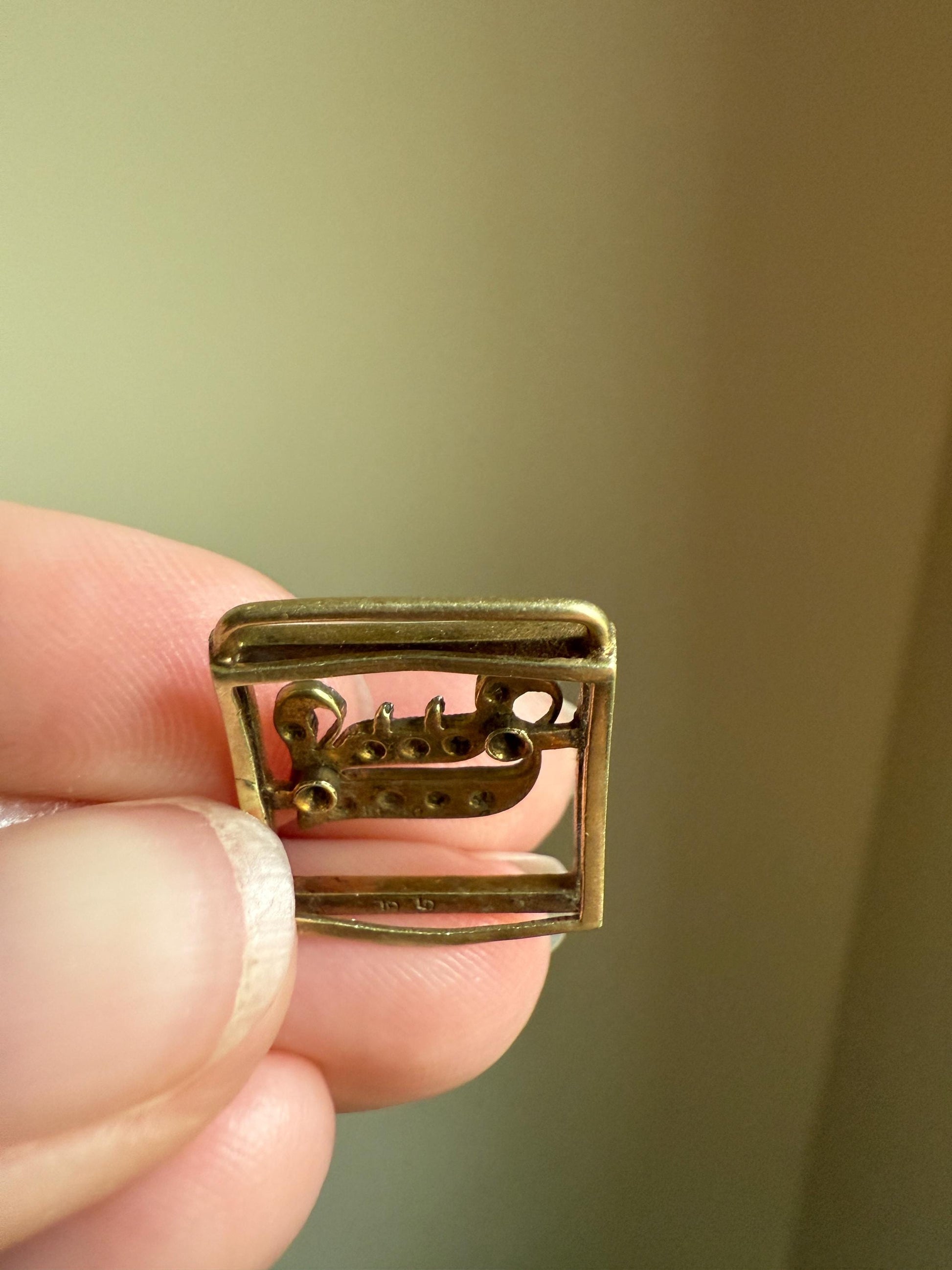 Antique INITIAL J F Slide Letter Rose Cut DIAMOND Pendant 14k Gold Enamel Bracelet Necklace Charm Gift Symbol Victorian Art Deco Geometric