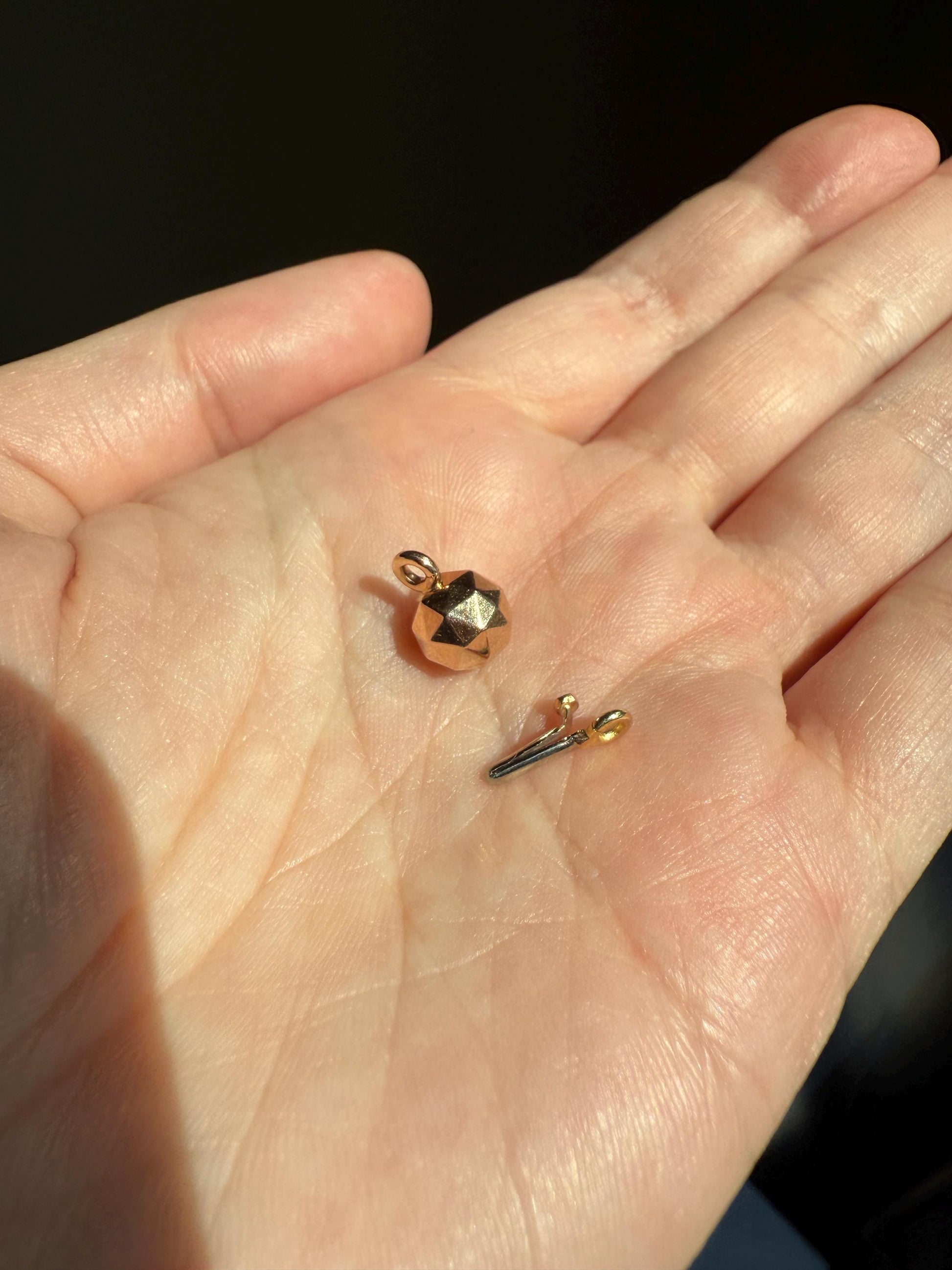Faceted Gold Ball Bead CLASP Pendant 18k Rose Gold Antique New Old Parts Necklace EXTENDER Connector Findings Neckmess Neckstack 3 Avail