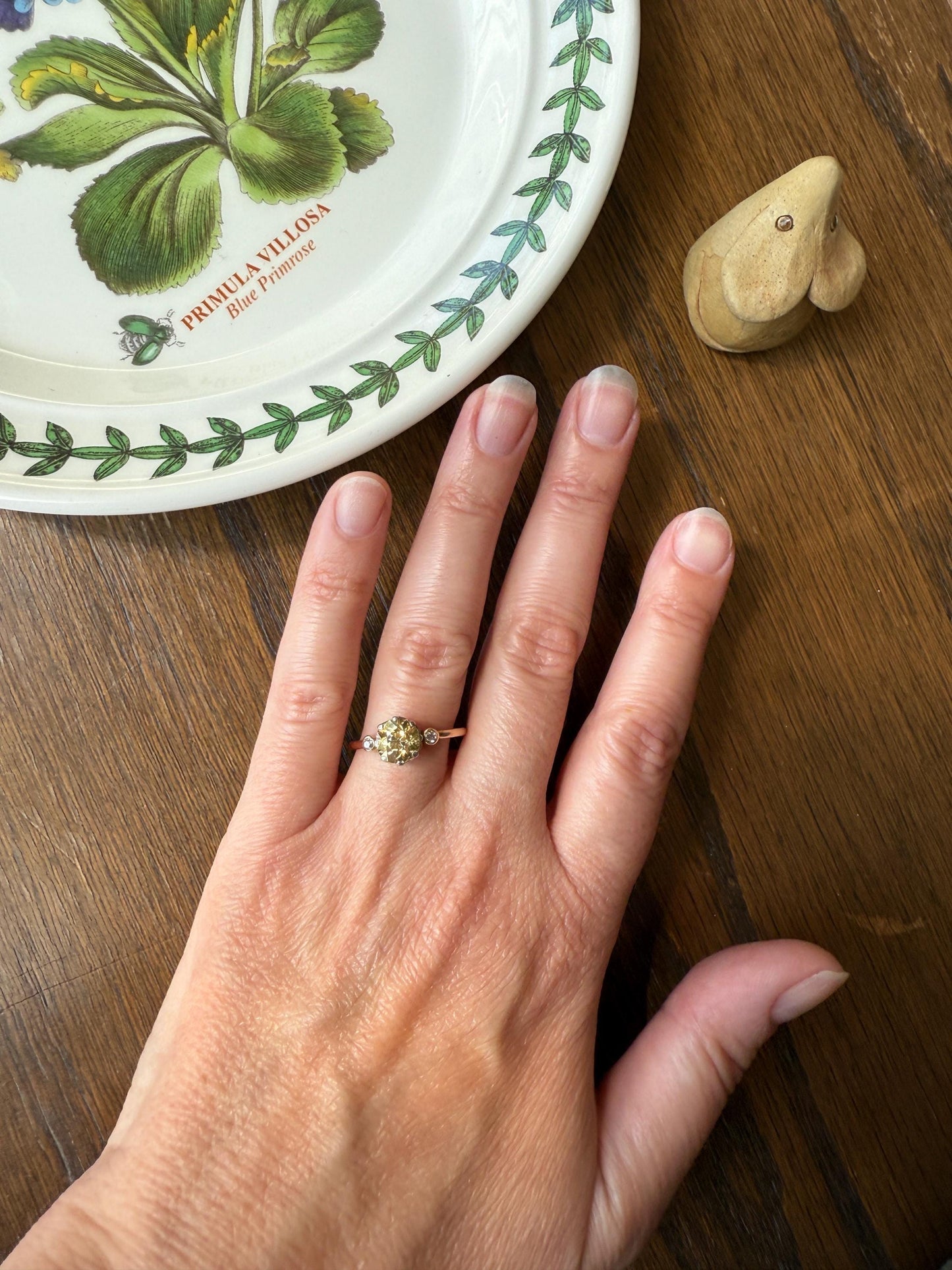 Antique Eye Clean Color Change 1.5 Carat Tdw Antique Fancy Champagne Green Yellow Old Mine Cut DIAMOND Solitaire Ring Three Stone 18k Gold