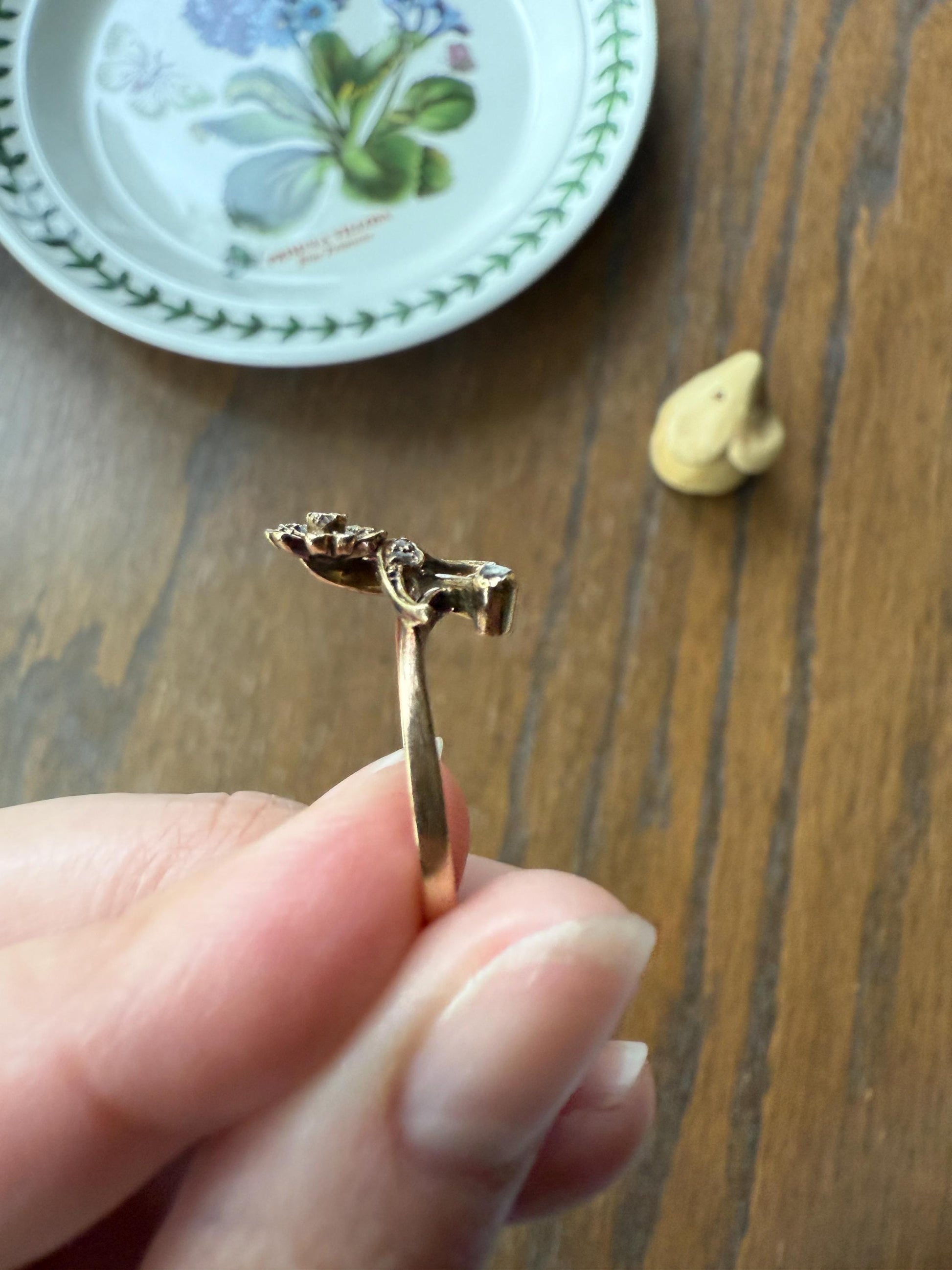 The Antique 25 Year Anniversary Ring DATED 1911 FLOWER Daisy Forget Me Not Rose Cut DIAMOND Petals Leaves Figural Jugenstil Art Nouveau Gift