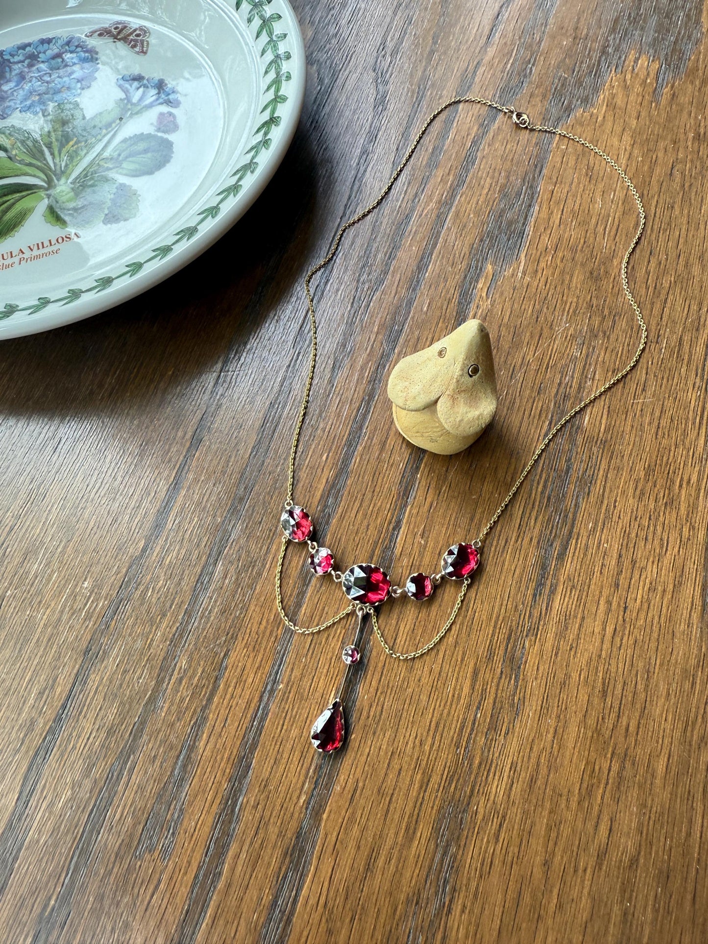 Gorgeous PERPIGNAN GARNET Festoon NECKLACE Drapery Chain 18k Gold Bezel Set Rose Cut Closed Back Almandine Glowing Raspberry Wine Love Gift