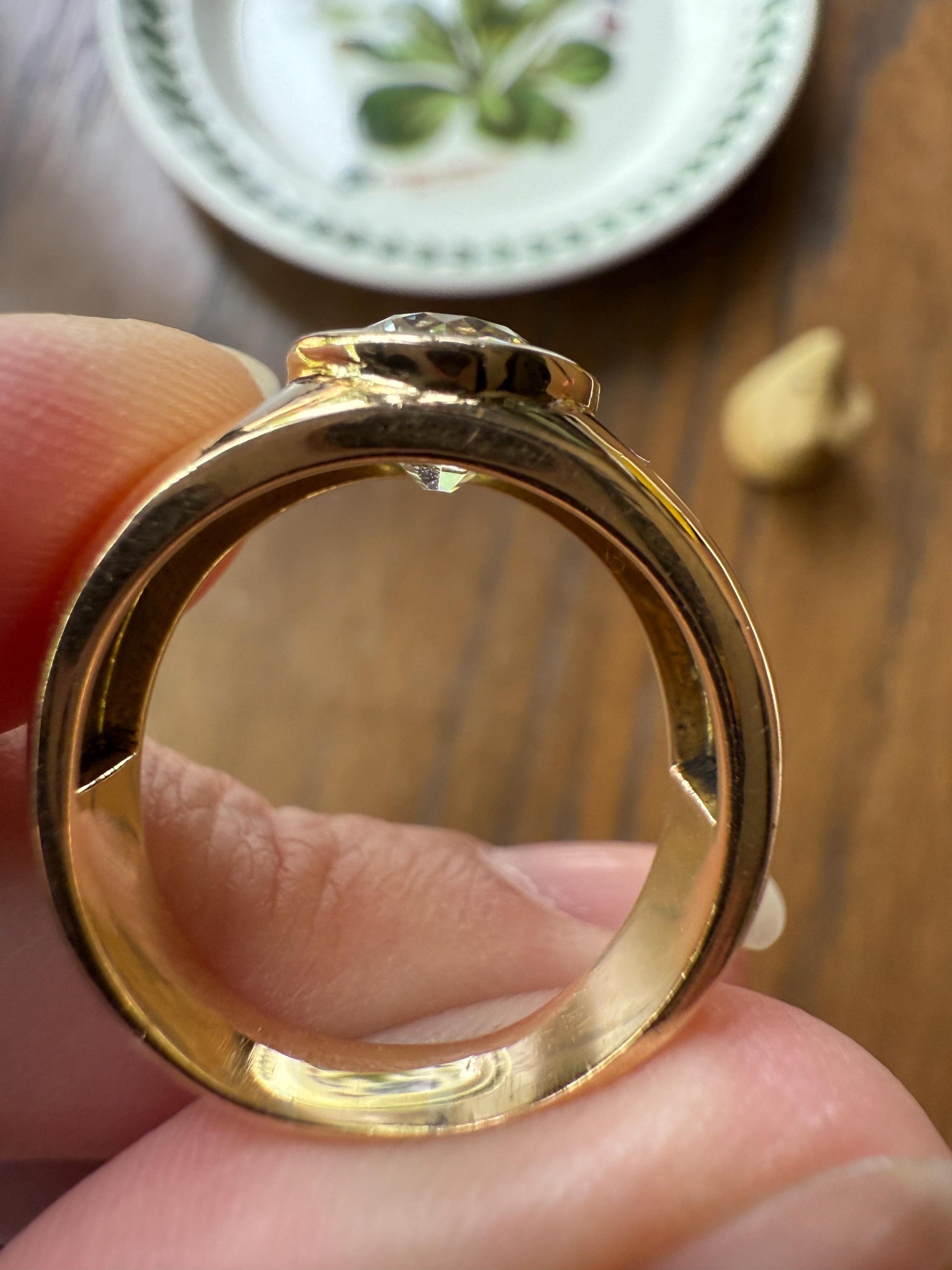 Eye Clean 2.3 Carat Old Mine Cut DIAMOND Antique Stone 18k Gold Vintage Unisex Gypsy Ring Solitaire Chunky Wide Band Stacker Gift OmC 2.3ctw