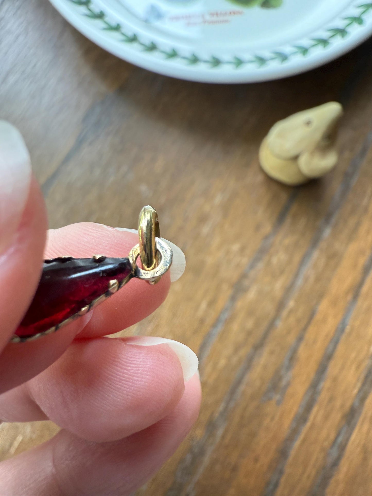 TEARDROP Victorian French Perpignan GARNET Pendant Charm Dangle Pendant Pear 18k Gold Rose Cut Closed Back Almandine Glowing Red Crimson