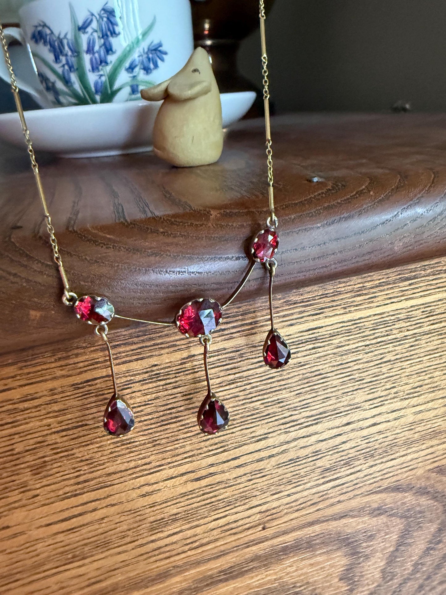Perpignan GARNET Festoon Necklace Drapery Chain 18k Gold Bezel Set Rose Cut Closed Back Almandine Glowing