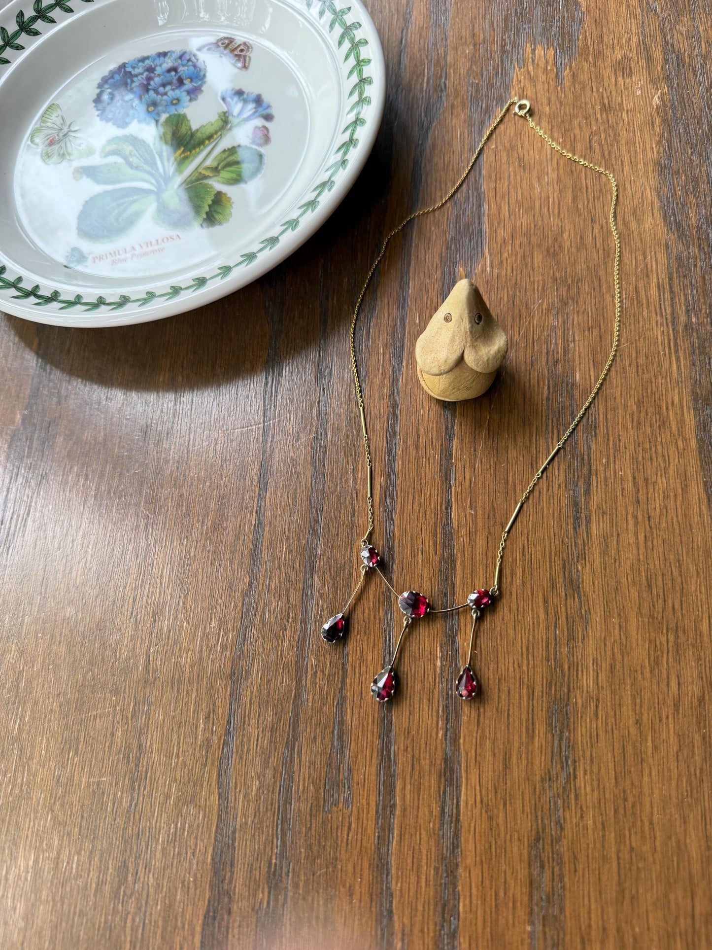 Perpignan GARNET Festoon Necklace Drapery Chain 18k Gold Bezel Set Rose Cut Closed Back Almandine Glowing
