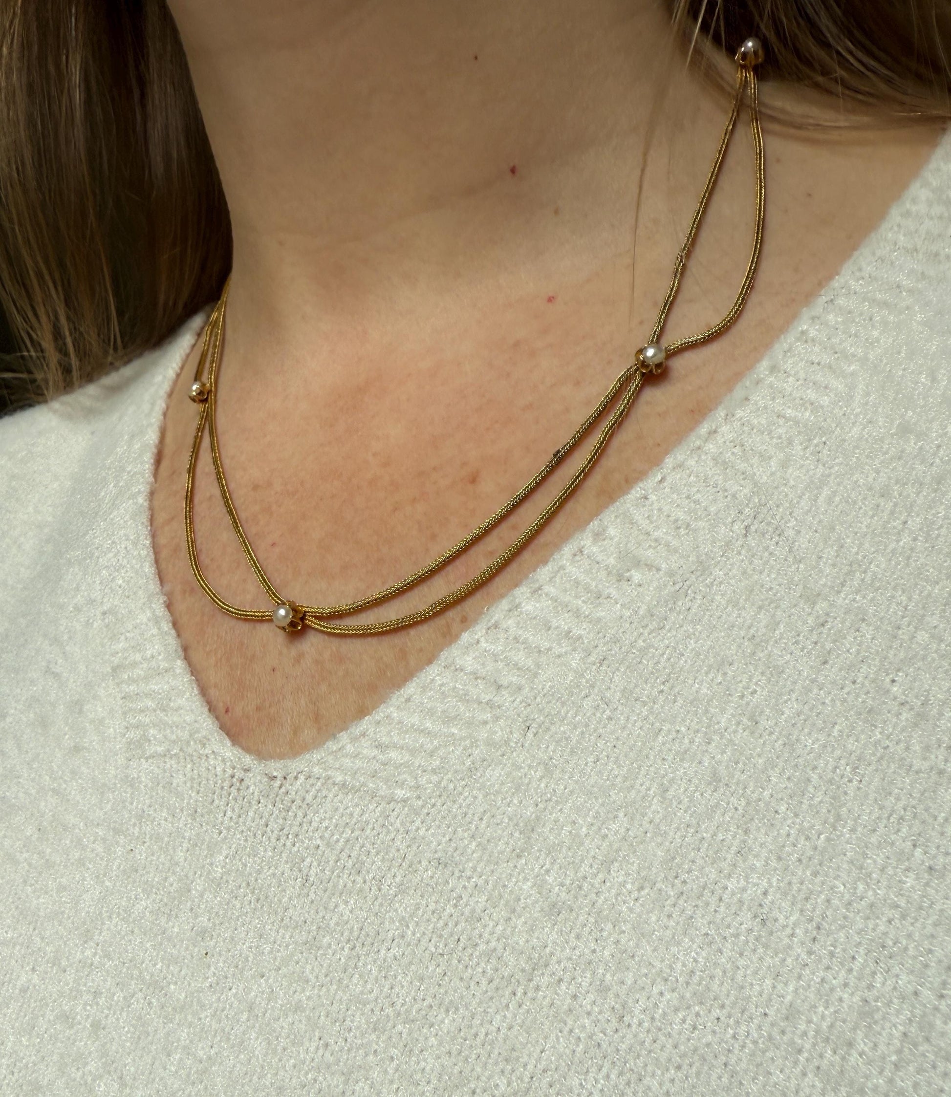 Gorgeous GEORGIAN Antique Draped Esclavage Double Strand Necklace Set with Pearls 18k Gold French Neckmess Neckstack Unique Victorian