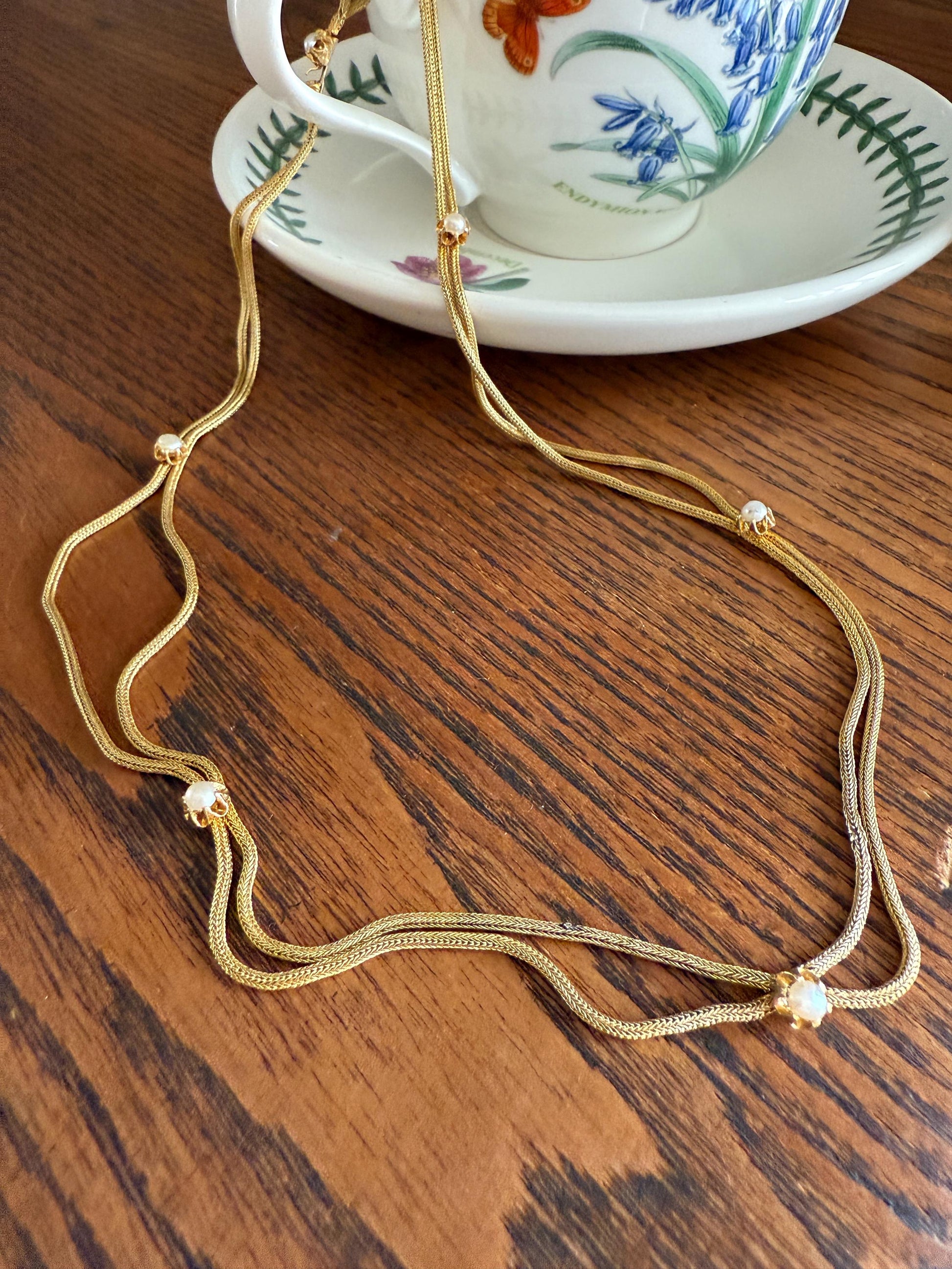 Gorgeous GEORGIAN Antique Draped Esclavage Double Strand Necklace Set with Pearls 18k Gold French Neckmess Neckstack Unique Victorian