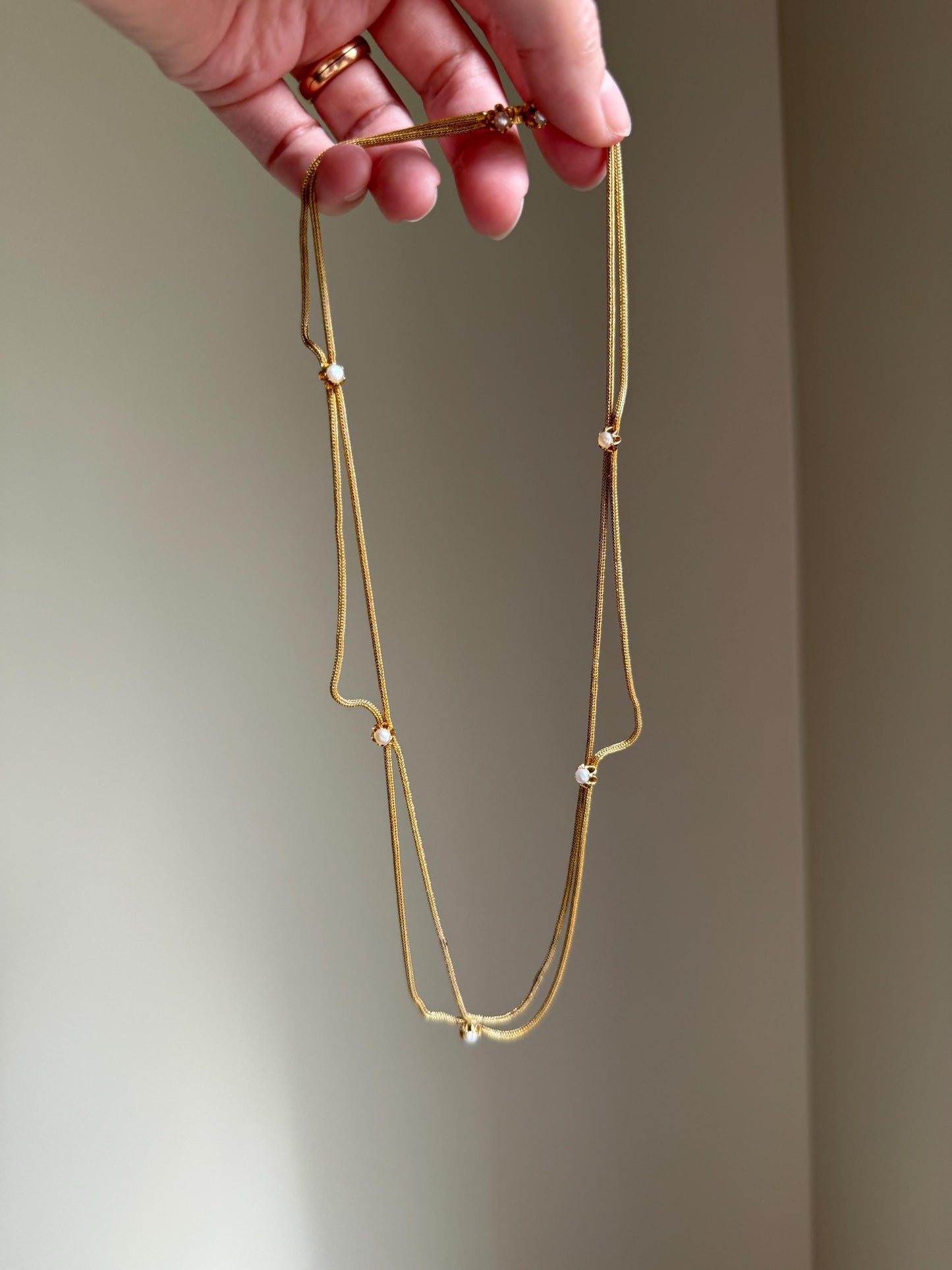 Gorgeous GEORGIAN Antique Draped Esclavage Double Strand Necklace Set with Pearls 18k Gold French Neckmess Neckstack Unique Victorian