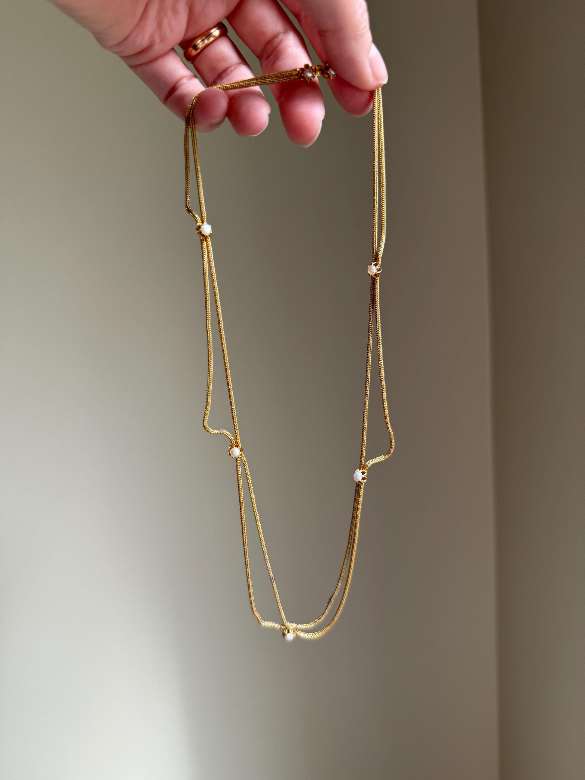 Gorgeous GEORGIAN Antique Draped Esclavage Double Strand Necklace Set with Pearls 18k Gold French Neckmess Neckstack Unique Victorian