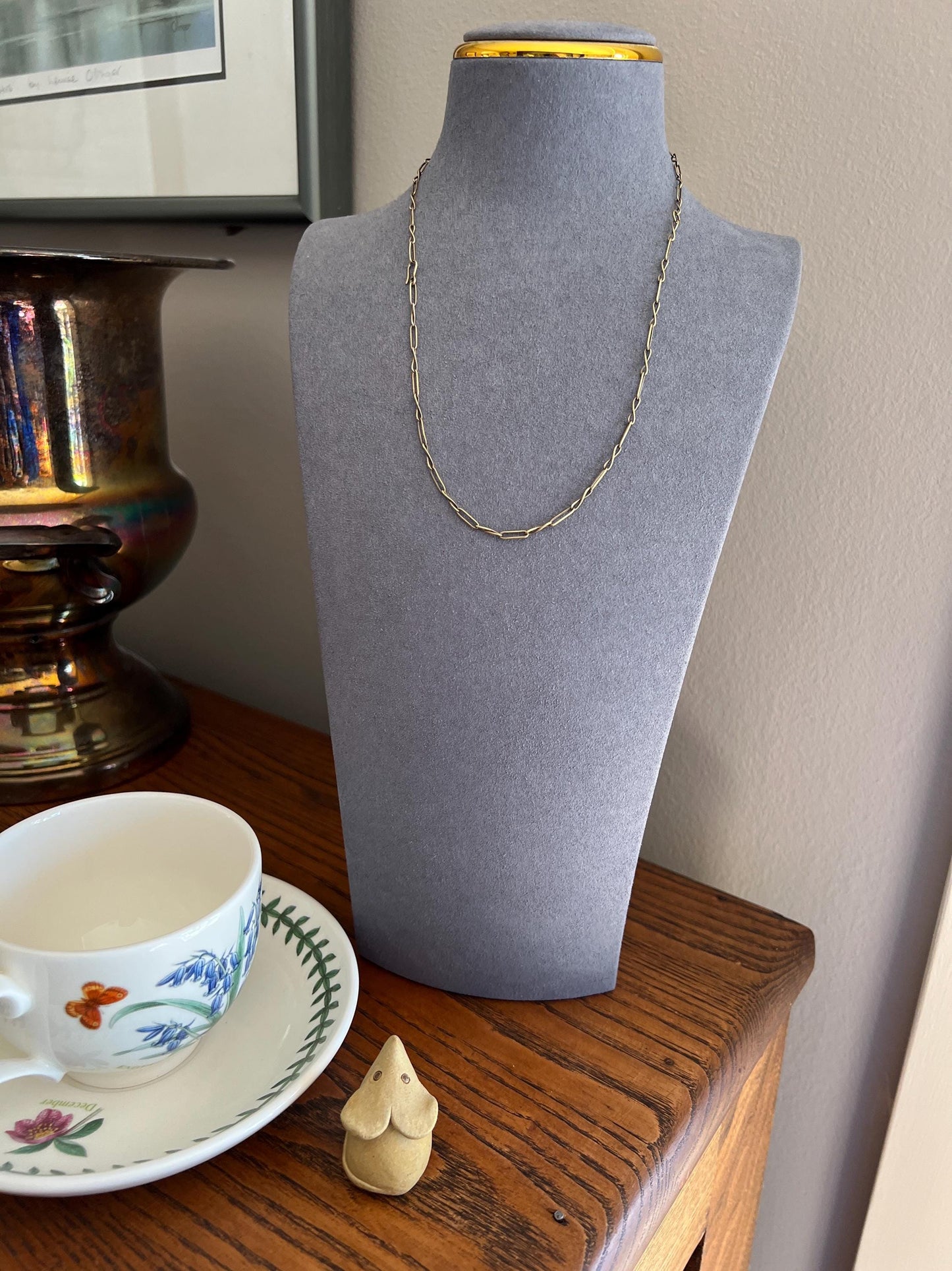 Antique VICTORIAN Ribbed Link Paperclip Twist Chain 14k Gold Layering Warm Neckmess Neckstack Unique Link Old Hook Clasp Pendant Holder