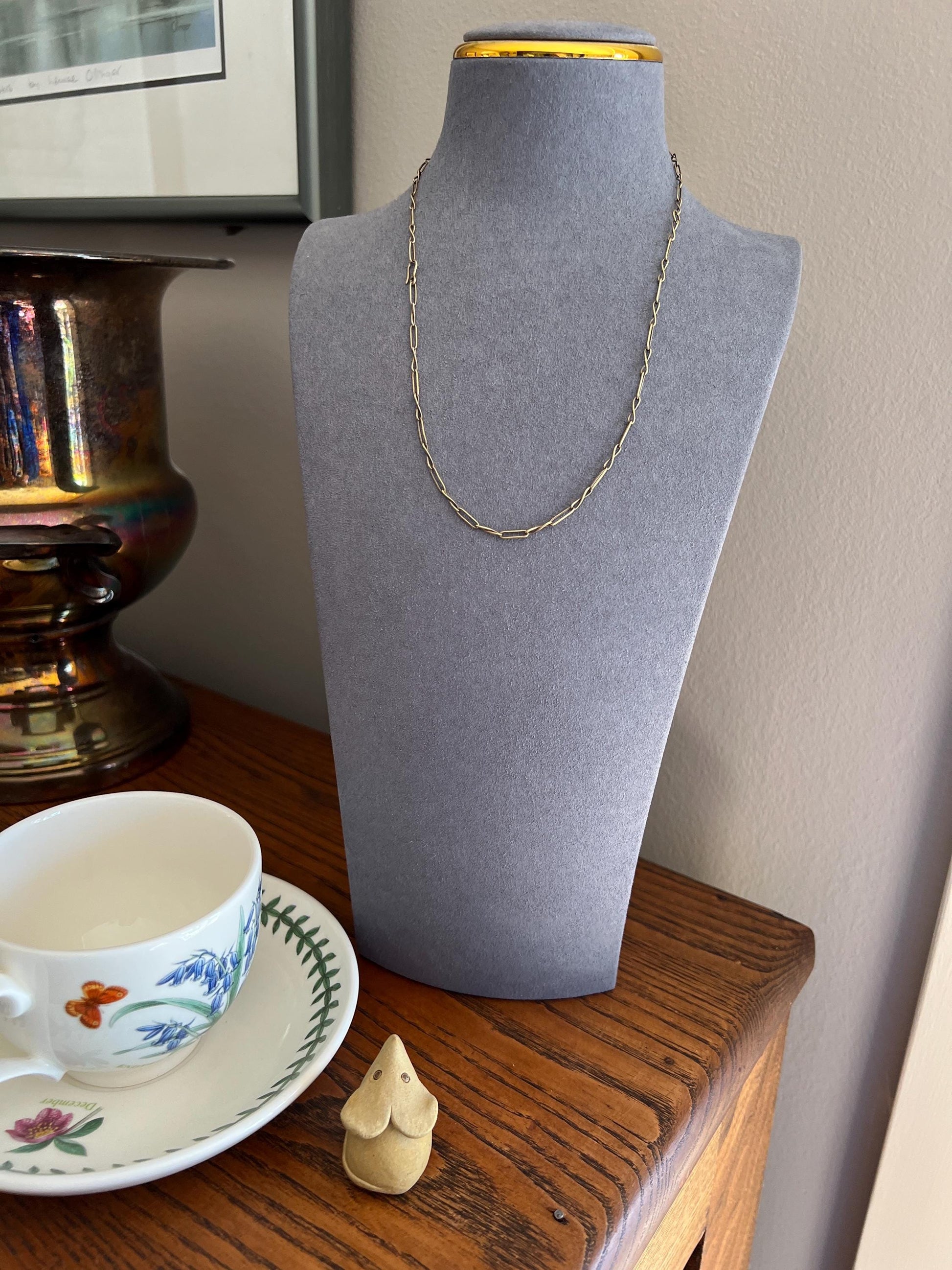 Antique VICTORIAN Ribbed Link Paperclip Twist Chain 14k Gold Layering Warm Neckmess Neckstack Unique Link Old Hook Clasp Pendant Holder