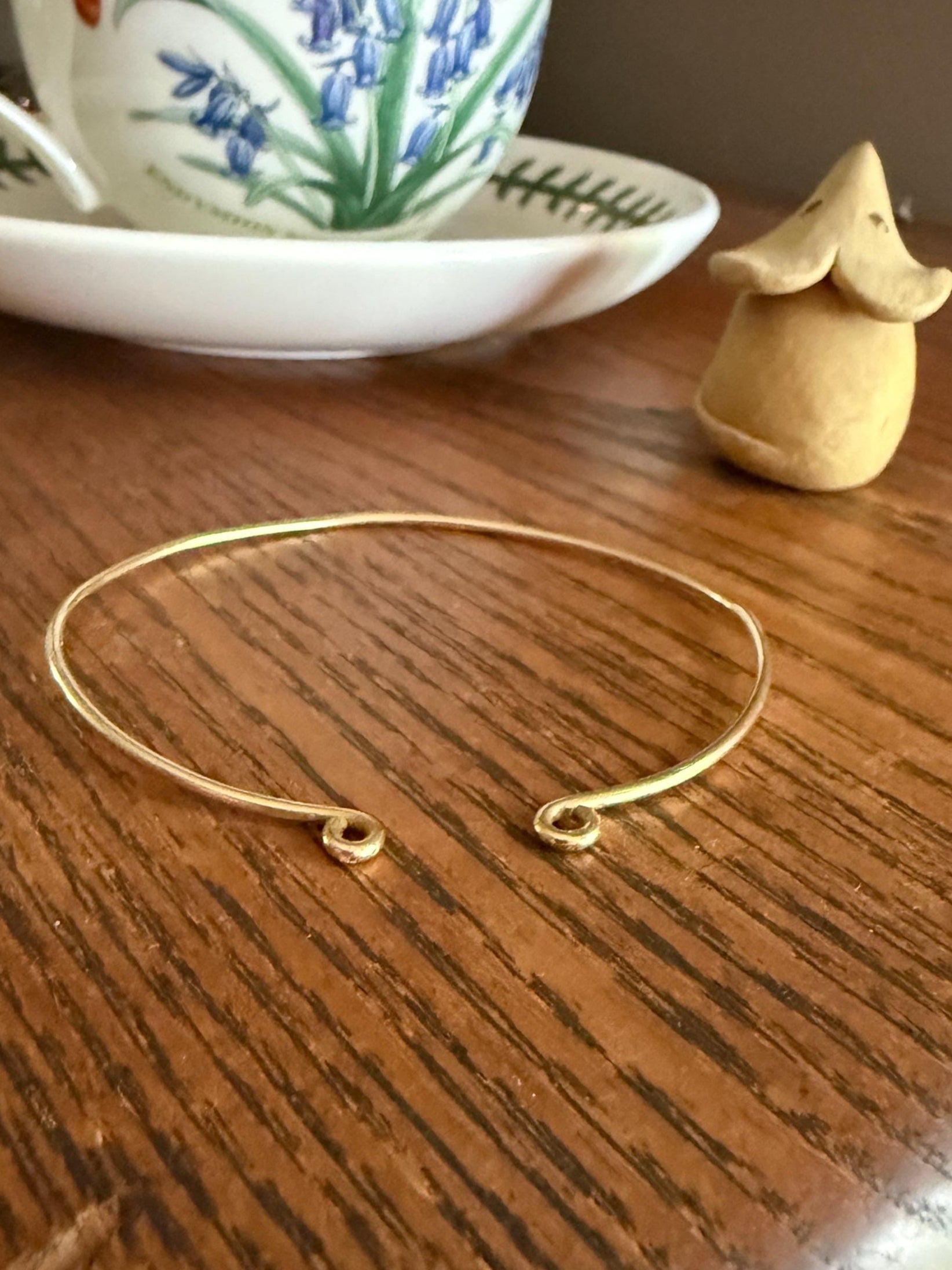 Vintage 14k Gold Wire Solid Tension Cuff Bangle Adjustable Arm Bicep Wrist Bracelet French Minimalist Wriststack Charm Holder Line Stacker