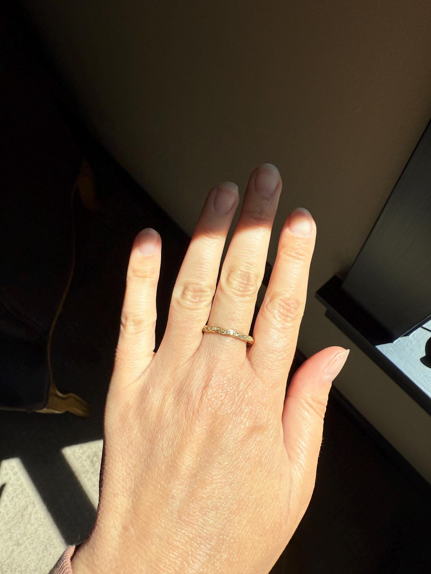 French Vintage 16 Diamond TWIST 18k Gold Ring Stackable Torsade Beveled Donut Skinny BAND Gem Encrusted Half Hoop Romantic Gift