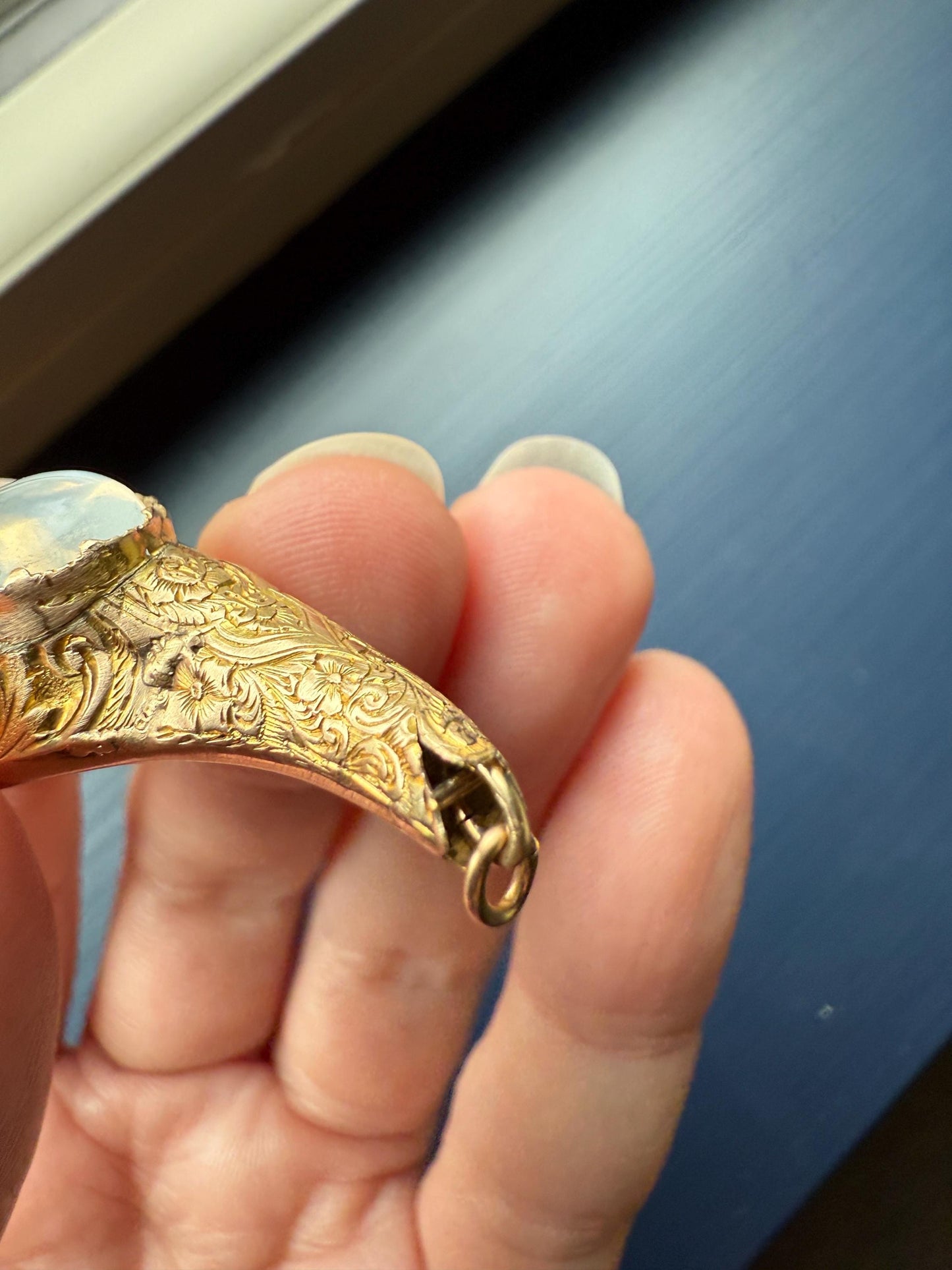 MOONSTONE Smiling SNAKE Large Victorian Antique Pendant CONNECTOR Extender Figural 10k Gold Solid Swivel Engraved Head Garnet Eyes
