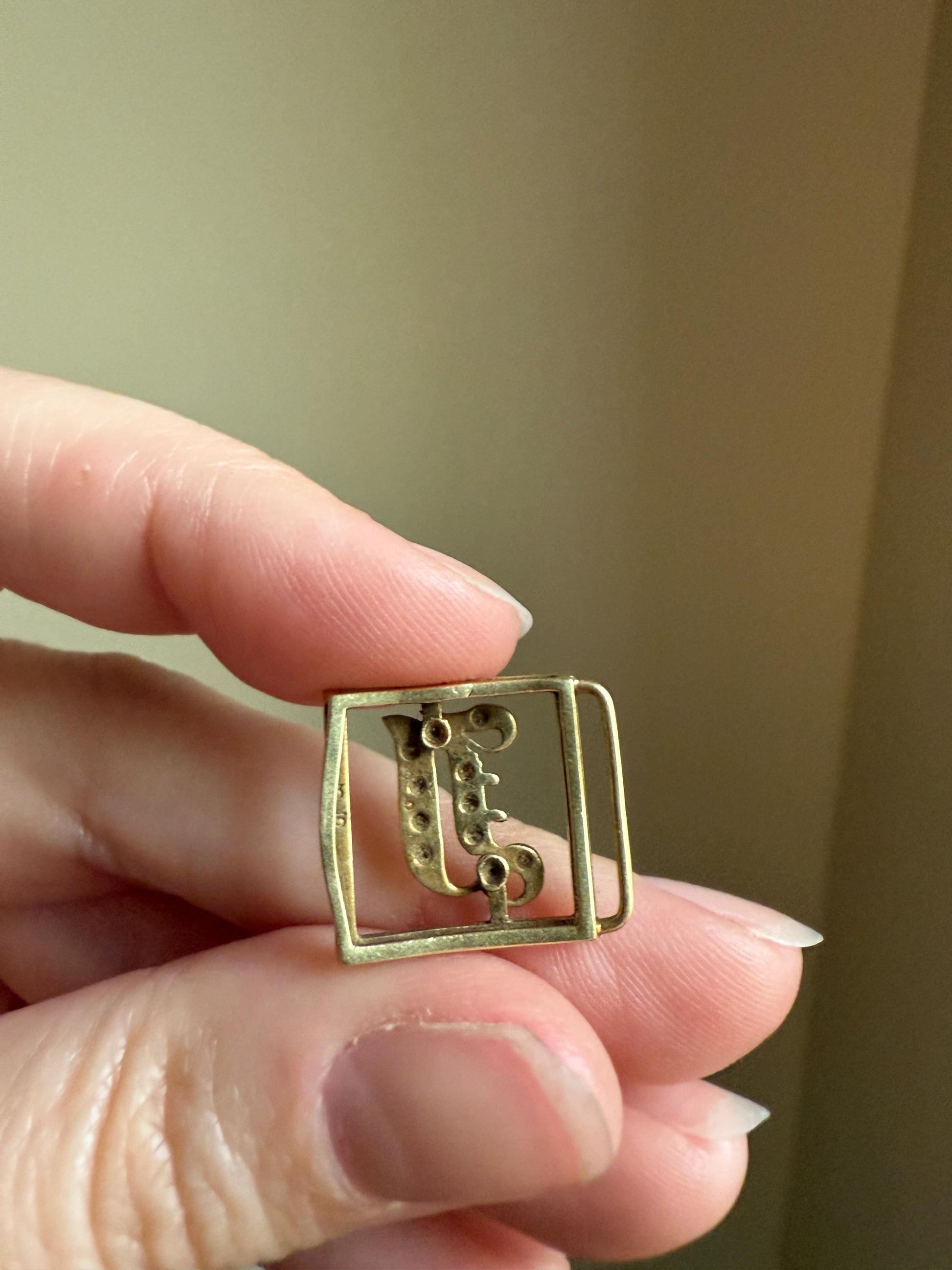 Antique INITIAL J F Slide Letter Rose Cut DIAMOND Pendant 14k Gold Enamel Bracelet Necklace Charm Gift Symbol Victorian Art Deco Geometric