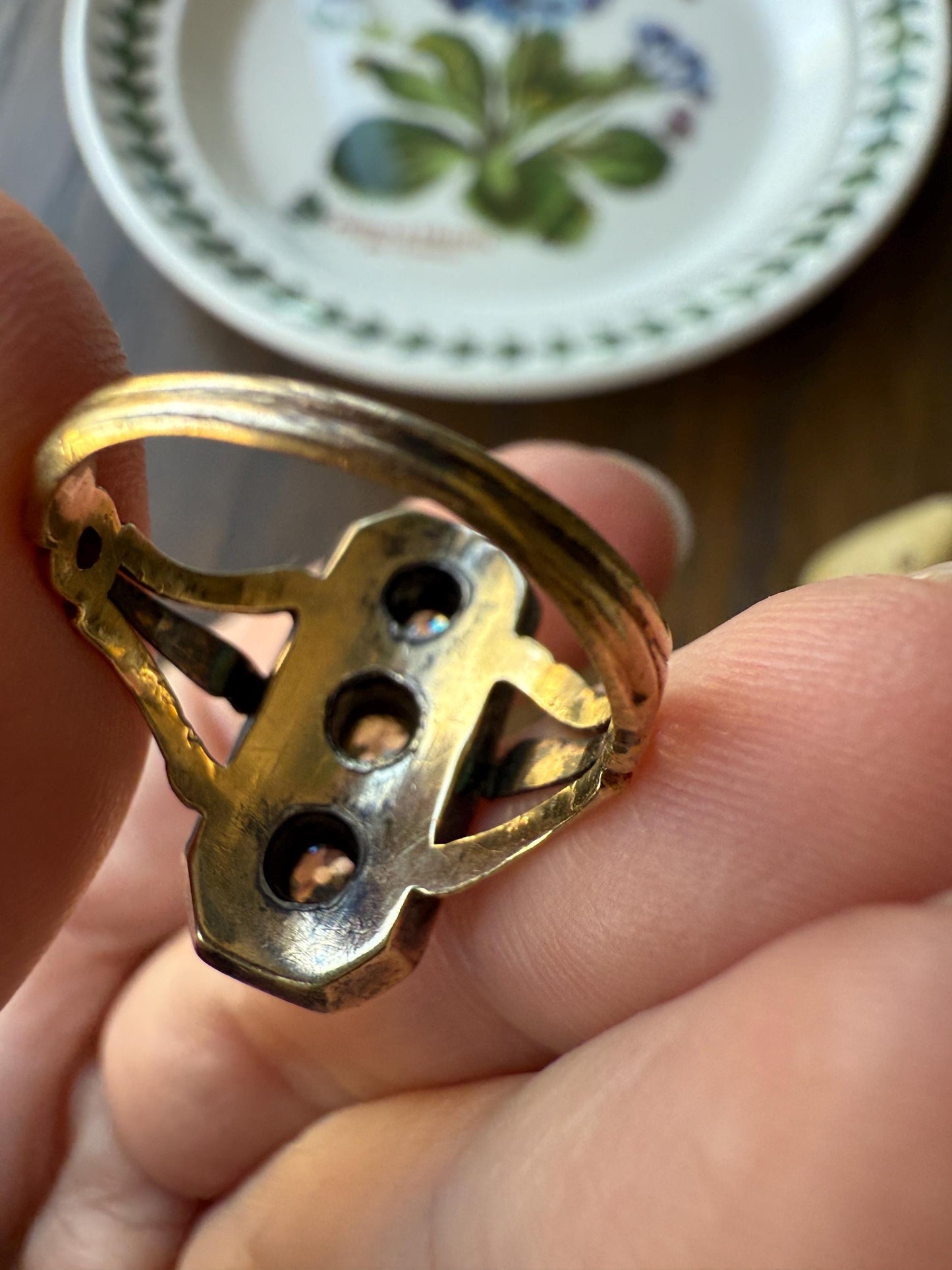 French Antique Georgian Bague Au Firmament .8 Carat Old Mine Cut Diamond Blue Enamel 18k Gold Ring of Heaven STAR Victorian Ornate Band OmC