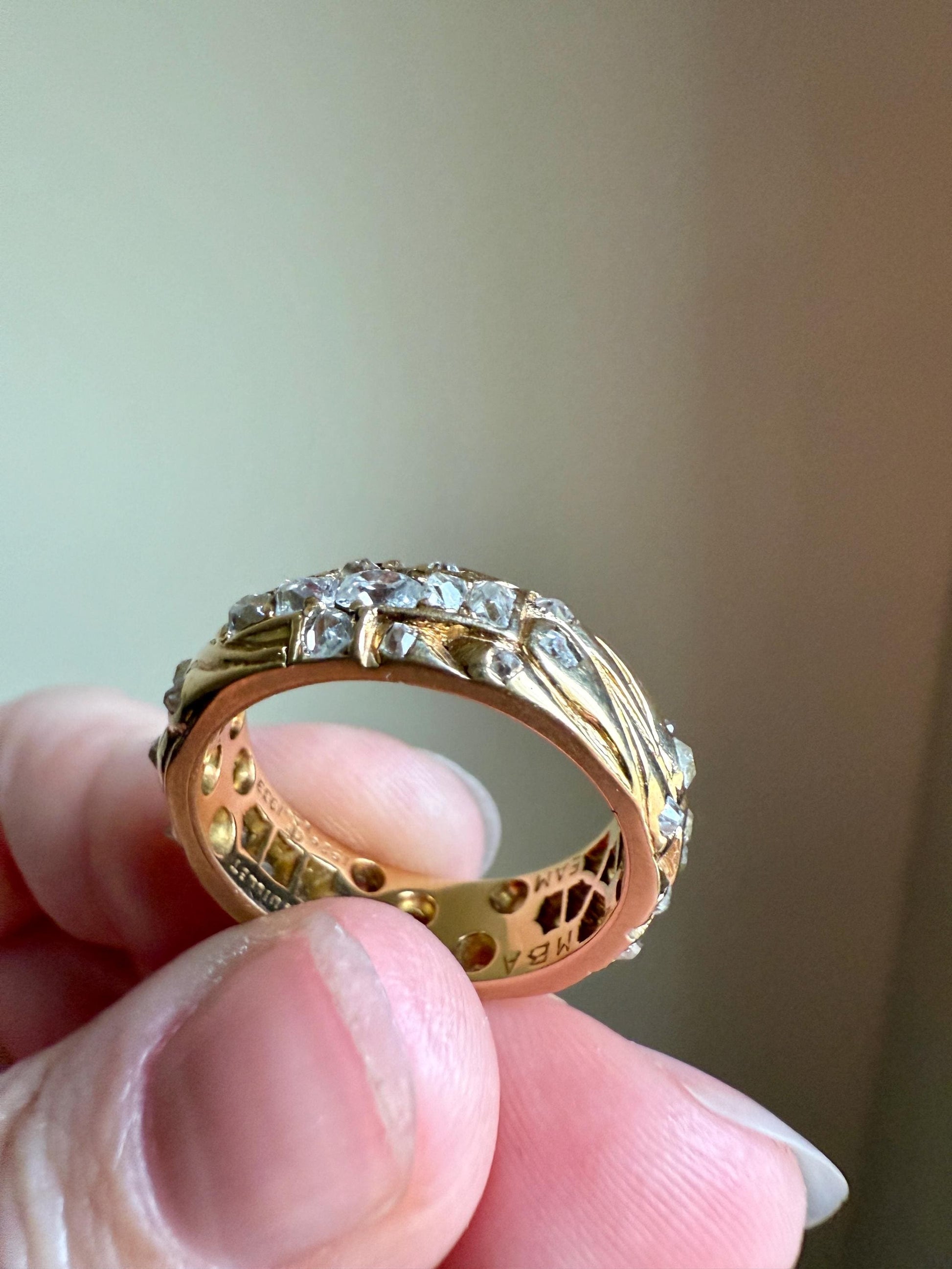 HEAVY One of a Kind Chunky Elongated 1.5ctw Old Mine Cut DIAMOND Encrusted Eternity Band French c1939 Ring 9.6g 18k Gold Anniversary? Dated