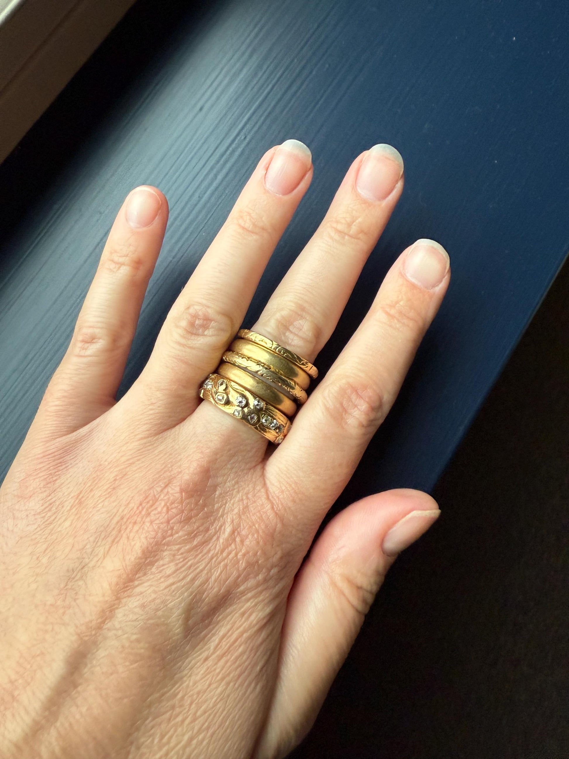 HEAVY One of a Kind Chunky Elongated 1.5ctw Old Mine Cut DIAMOND Encrusted Eternity Band French c1939 Ring 9.6g 18k Gold Anniversary? Dated