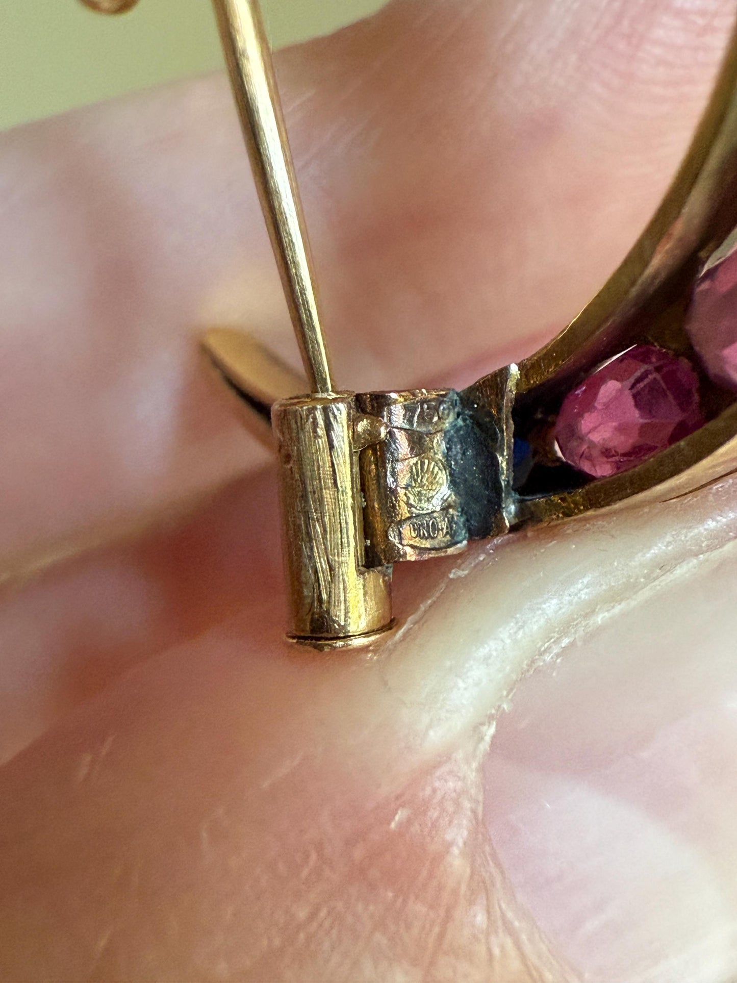 MOON Alternating Pink & Blue SAPPHIRE French Victorian ANTIQUE Pin Brooch for Pendant Romantic Gift Victorian Belle Epoque Figural Ruby