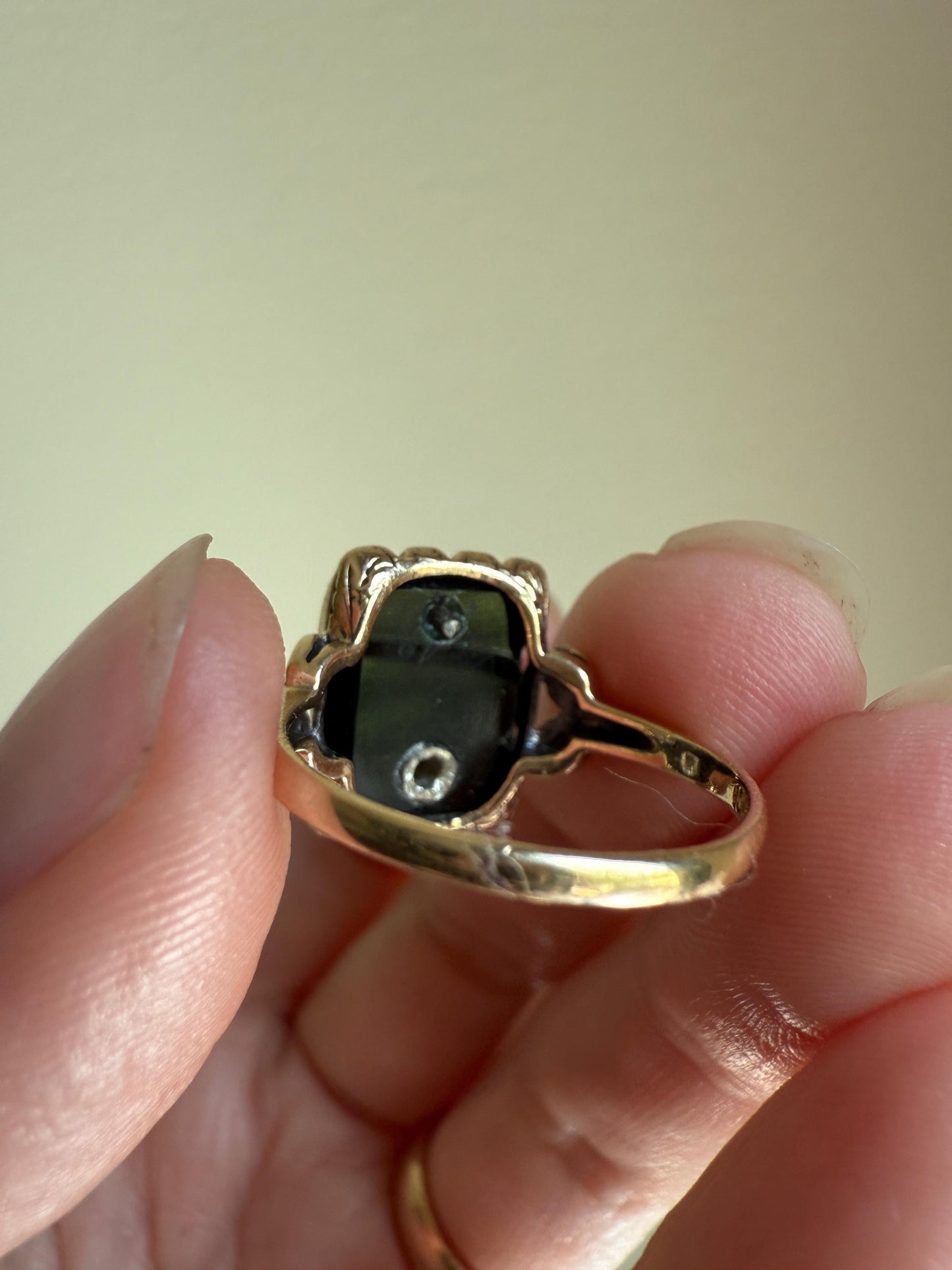 FLEUR De Lis ANTIQUE Figural Black Onyx Ring 10k Gold Figural Unique Gift Art Deco Stacker Flower of the Lily French Symbol Seed Pearl Inlay