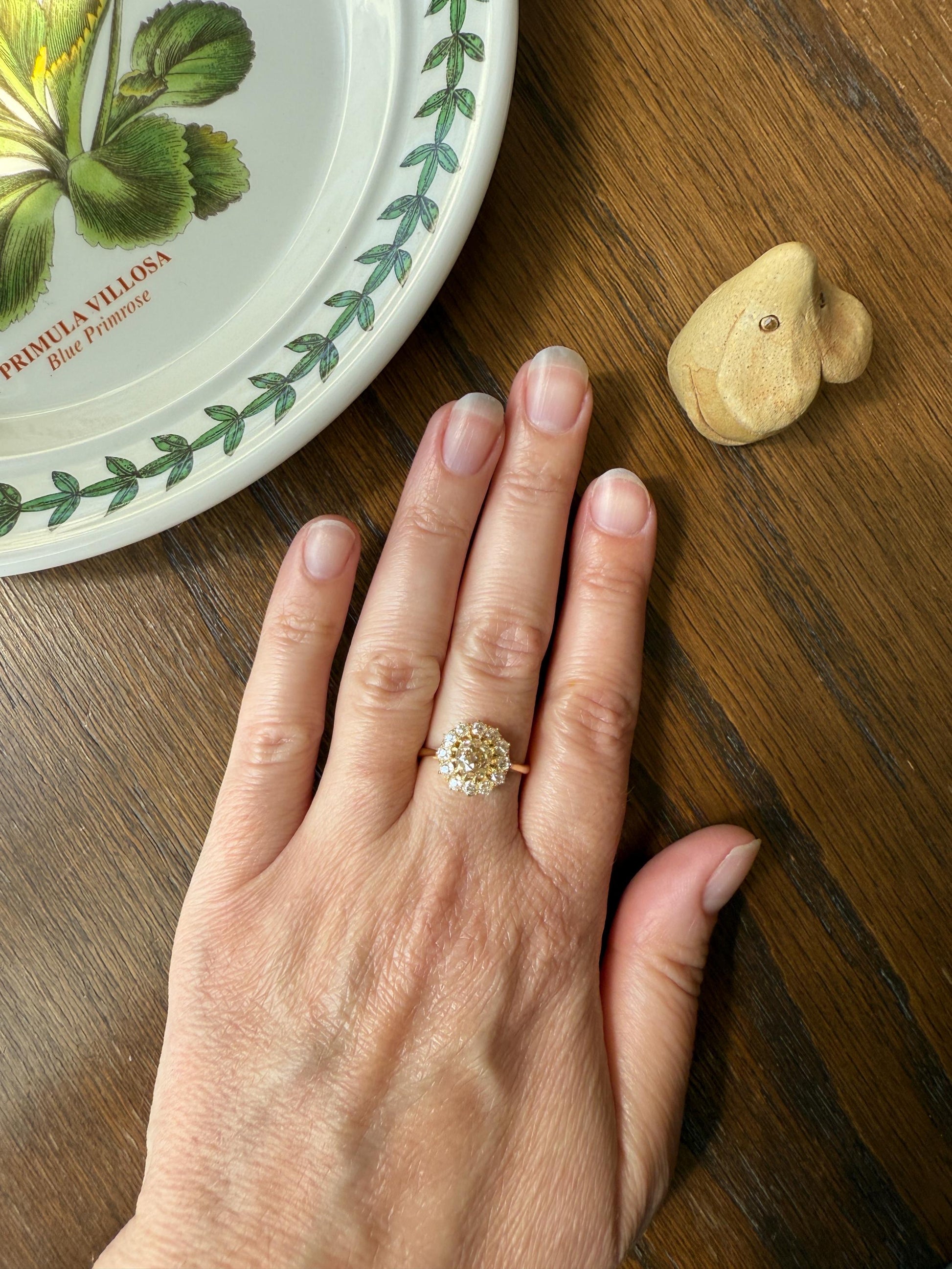 ANTIQUE Eye Clean 1.5 Carat Tdw Champagne Old Mine Cut Diamond Colorless OMC Halo Cluster Ring Victorian Two Tone 1.5Ctw Light Yellow Brown