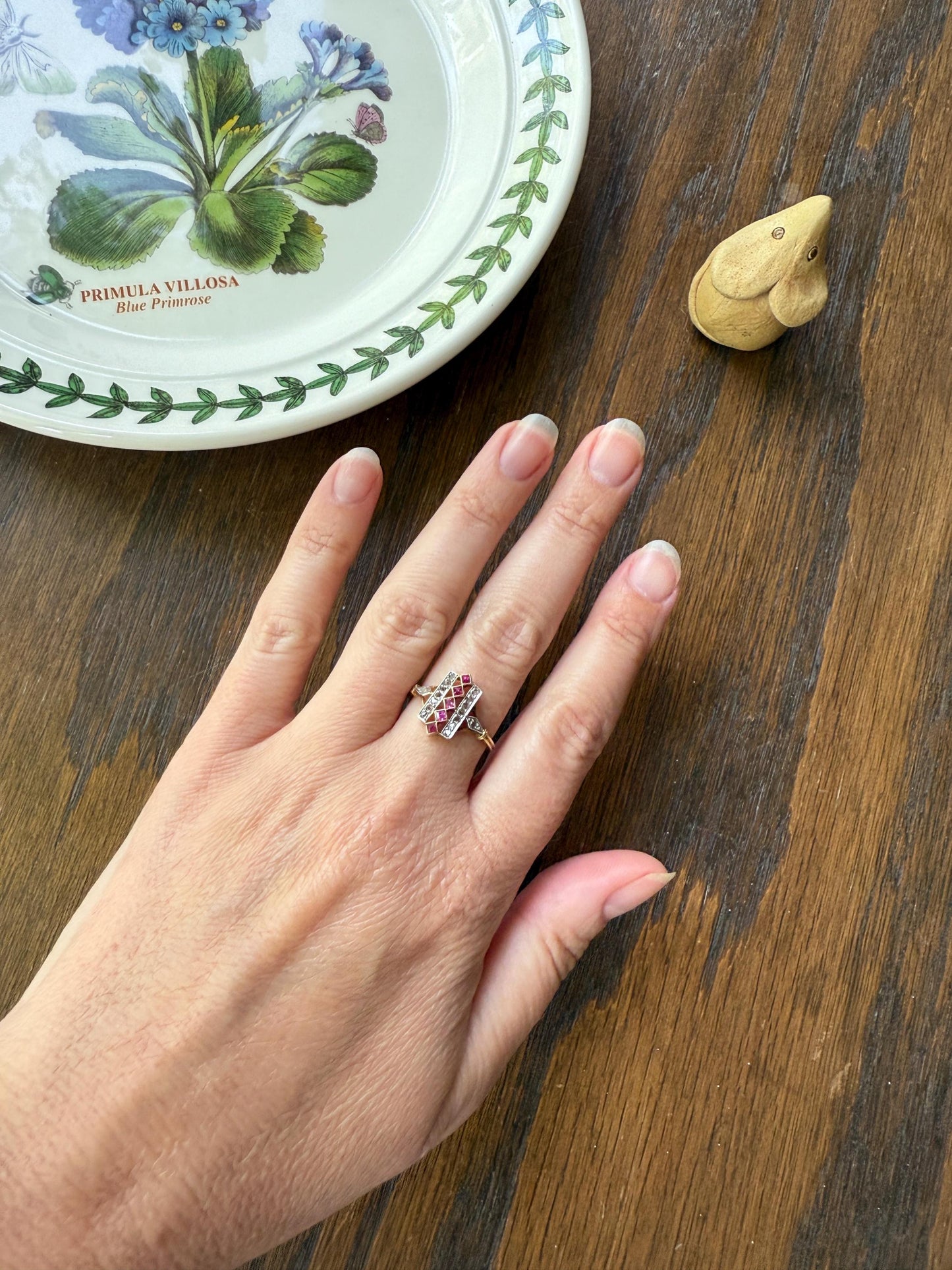 Lattice Antique Edwardian Pink RUBY 18k Gold Fuchsia 16 Rose Cut Diamond Grid Ring Belle Epoque Stacker Colorful Geometric Romantic Gift