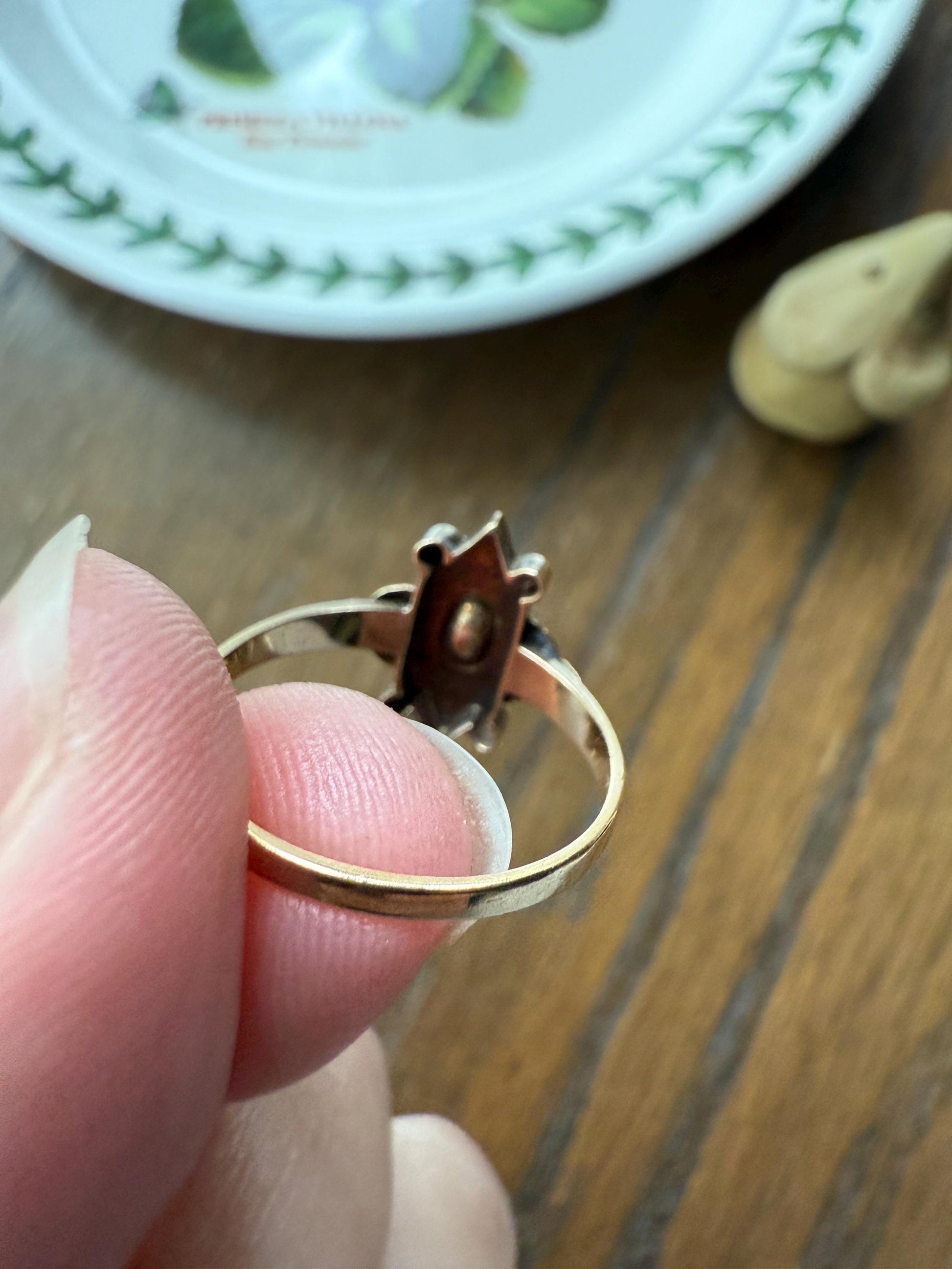 Georgian SHIELD Domed Oval Rose Cut Diamond Ornate Engraved Antique Ring 18k Gold Figural Stacker Gothic Medieval Style Unique Romantic Gift