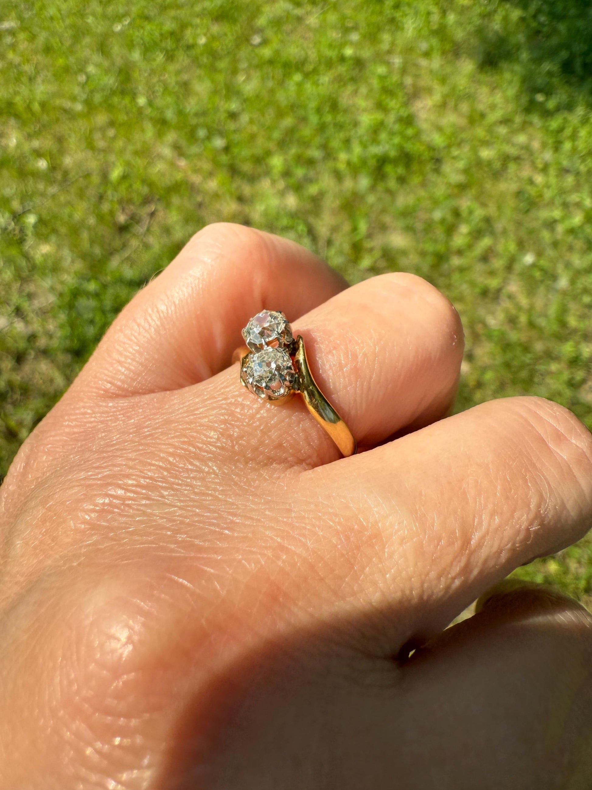 Toi et Moi EYE CLEAN .67 Carat Antique Old Mine Cut Diamond 18k Gold Ring Bypass Band Victorian Stacker Engagement Romantic Gift .67ctw OMC