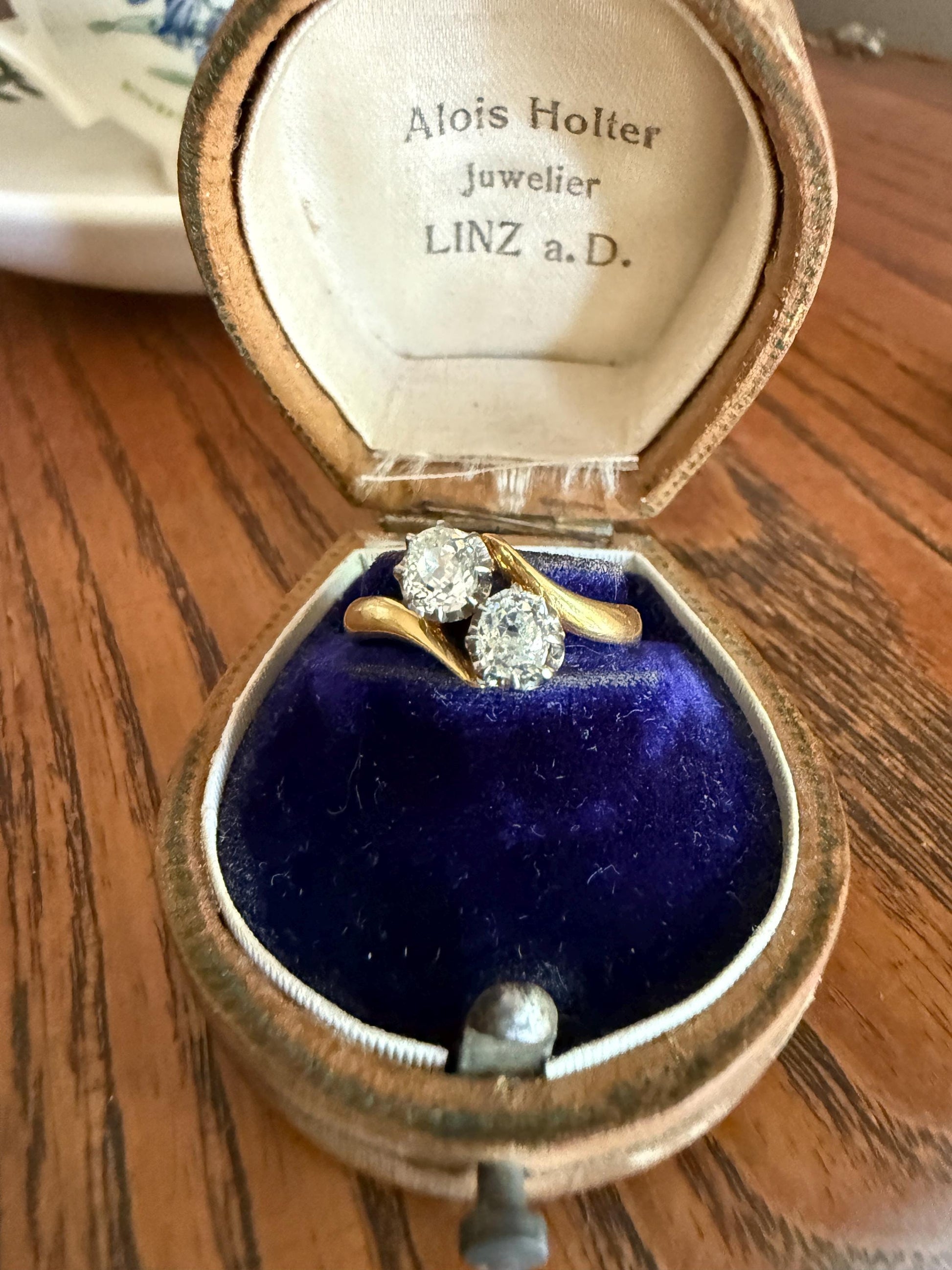 Toi et Moi EYE CLEAN .67 Carat Antique Old Mine Cut Diamond 18k Gold Ring Bypass Band Victorian Stacker Engagement Romantic Gift .67ctw OMC