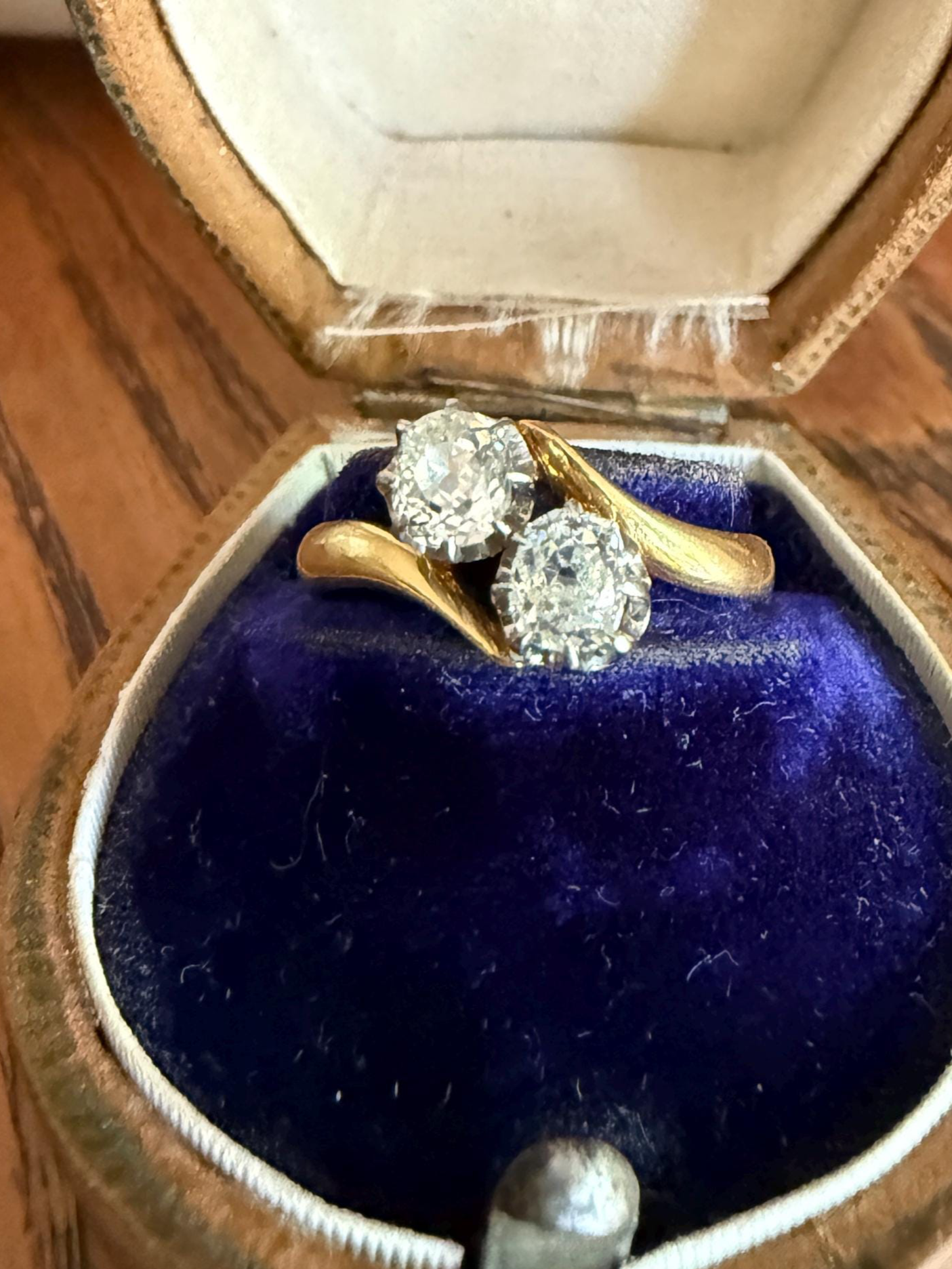Toi et Moi EYE CLEAN .67 Carat Antique Old Mine Cut Diamond 18k Gold Ring Bypass Band Victorian Stacker Engagement Romantic Gift .67ctw OMC