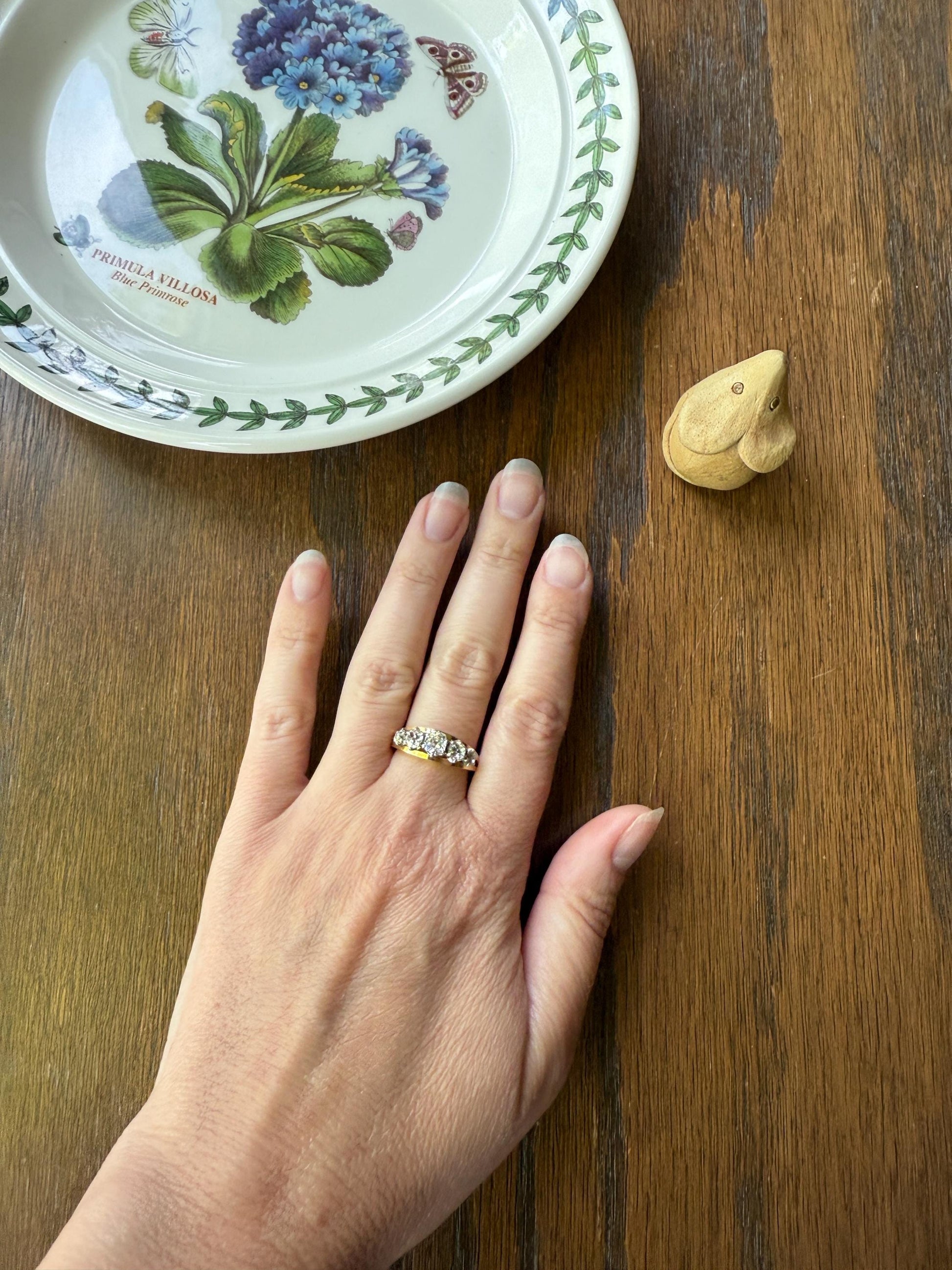 TALL French Vintage Ring 1.65 Carat Antique Old Mine Cut DIAMOND Five Stone Wide Band 18k Gold Platinum Solid Stacker Chunky Gift 1 2/3 OmC