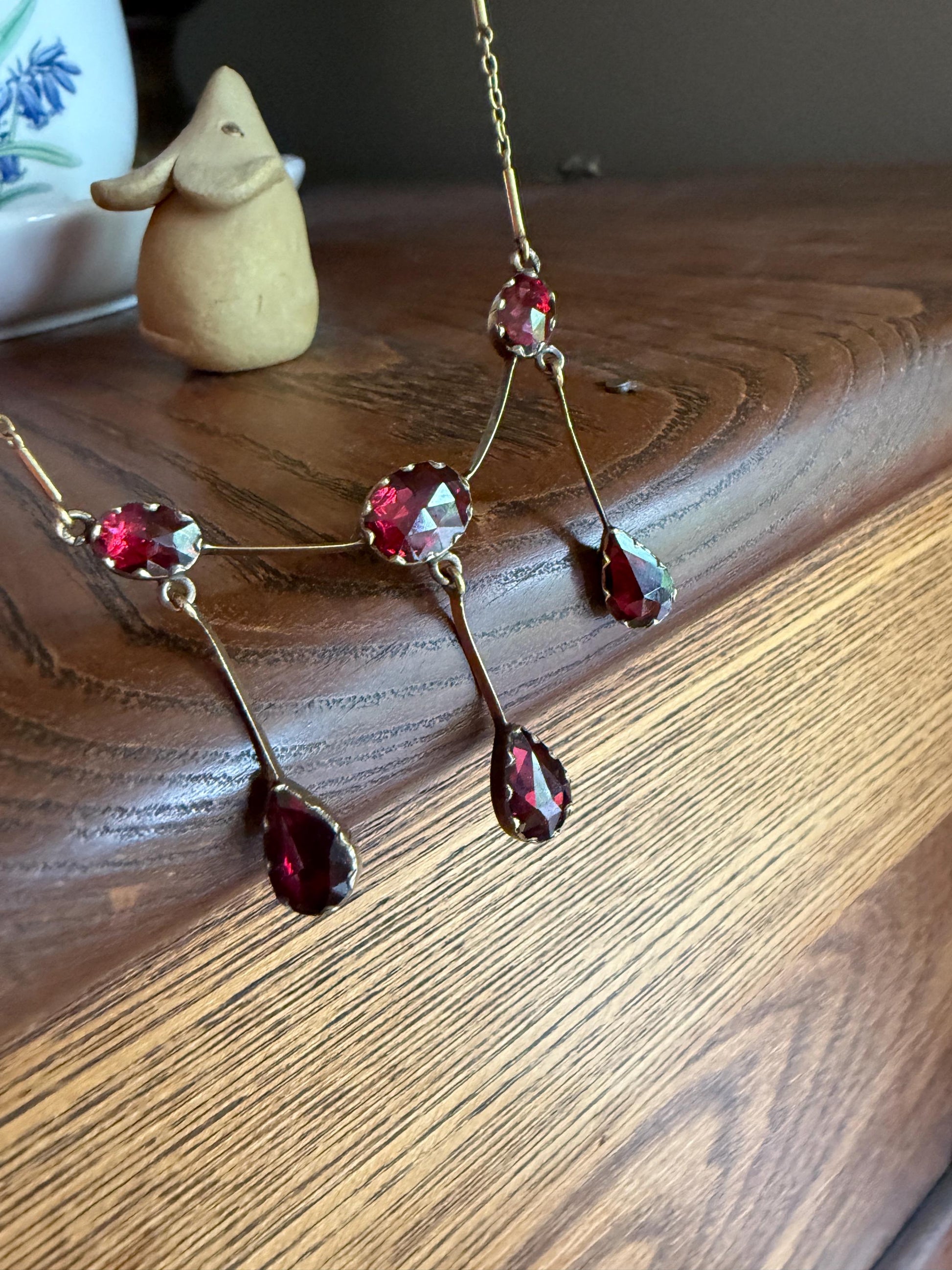 Perpignan GARNET Festoon Necklace Drapery Chain 18k Gold Bezel Set Rose Cut Closed Back Almandine Glowing