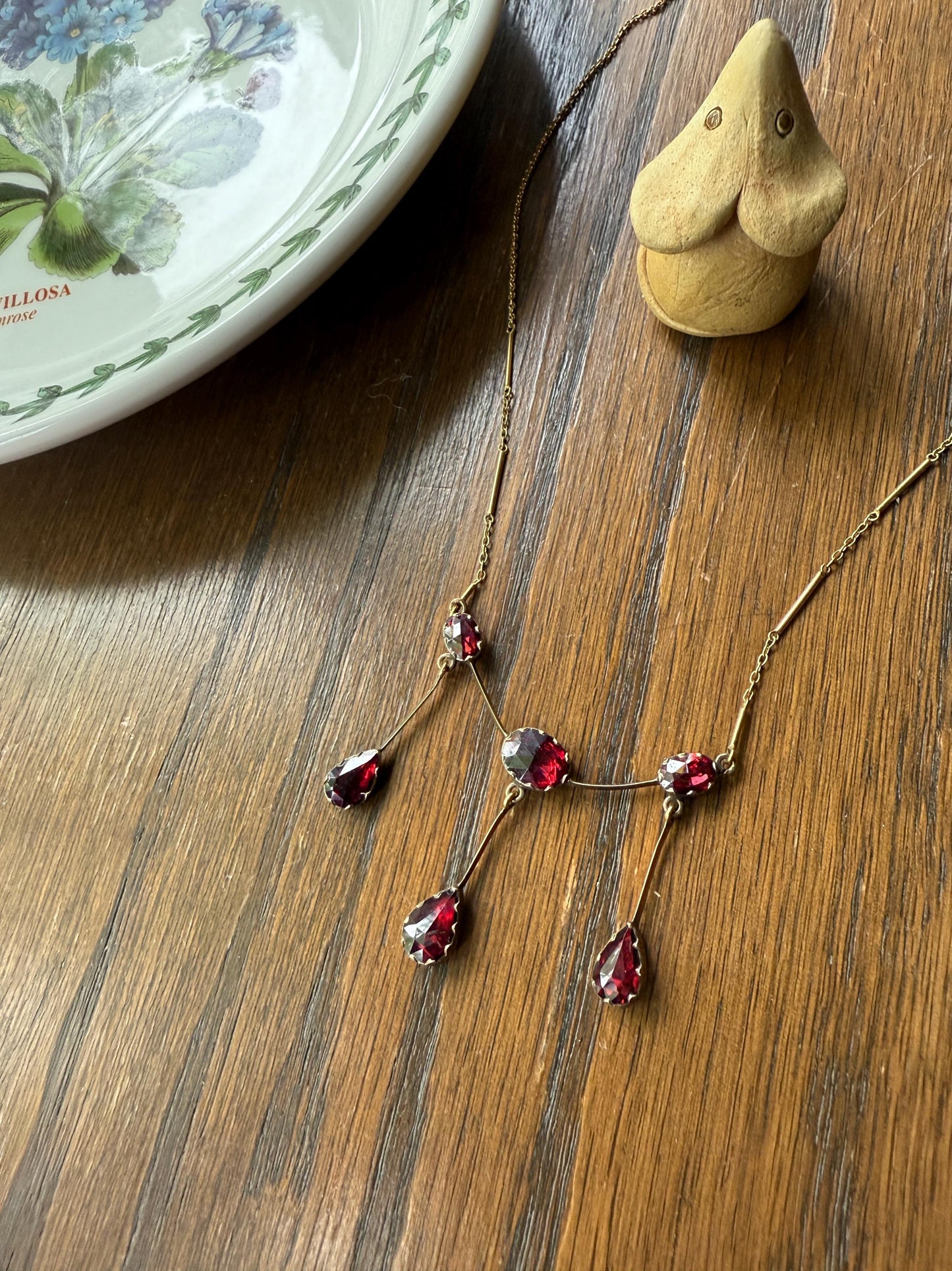 Perpignan GARNET Festoon Necklace Drapery Chain 18k Gold Bezel Set Rose Cut Closed Back Almandine Glowing