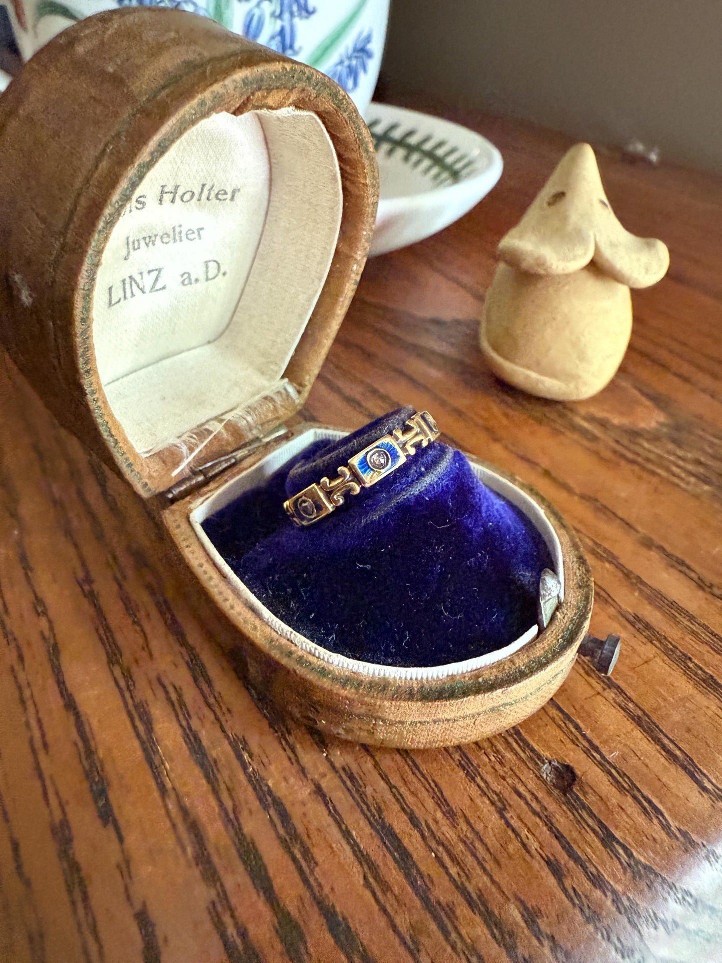 Ornate ANTIQUE Rose Cut DIAMOND Blue Enamel Eternity Wedding Band French Victorian Era Stacker Unique Cobalt Glitter Six Stone Romantic Gift