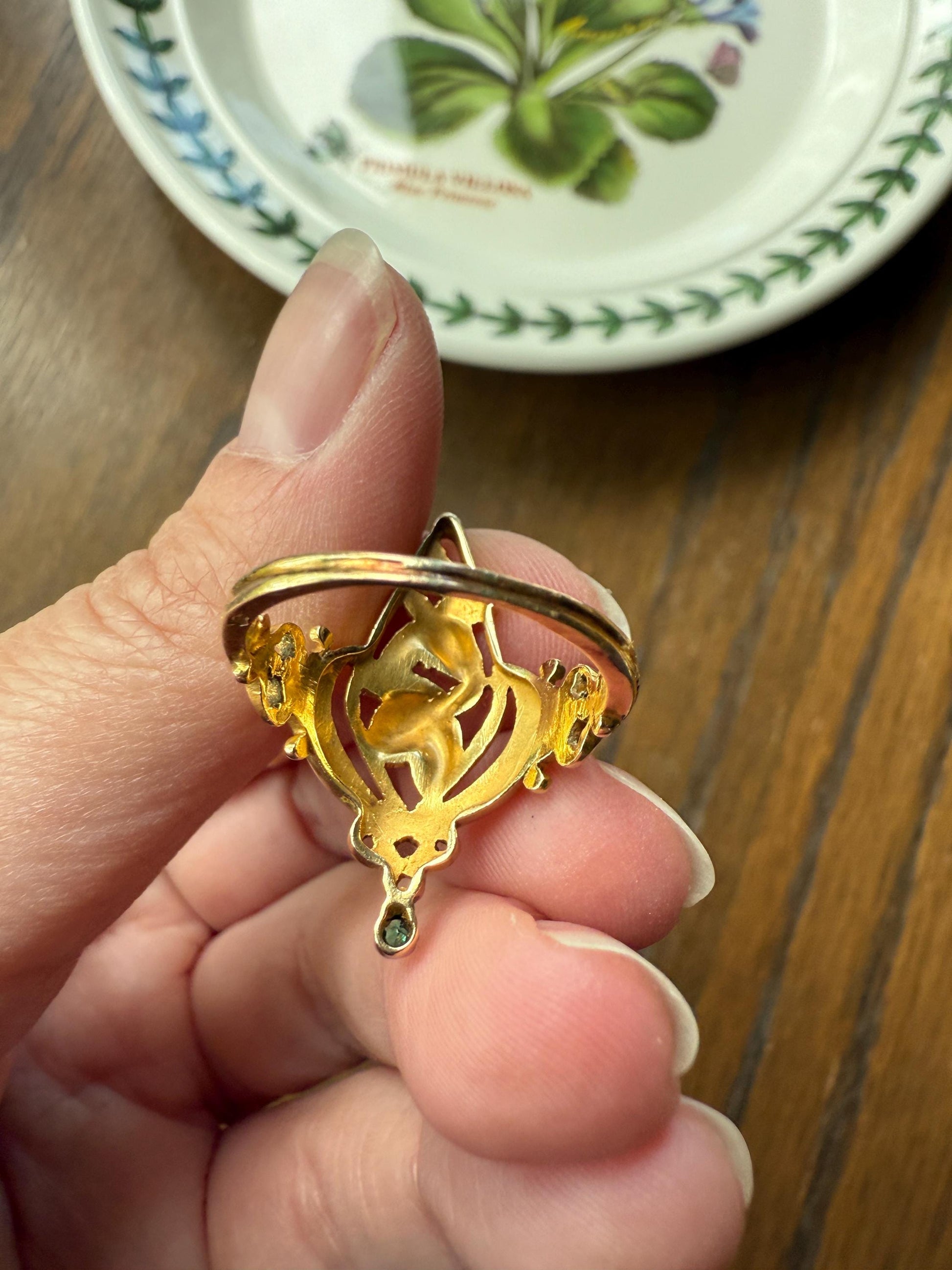 Delicious Floral French Art NOUVEAU Antique Belle Epoque Rose SWIRL Whiplash 18k Gold Ring Snowdrops Crocus Cyclamen Large 1.1" Love Gift