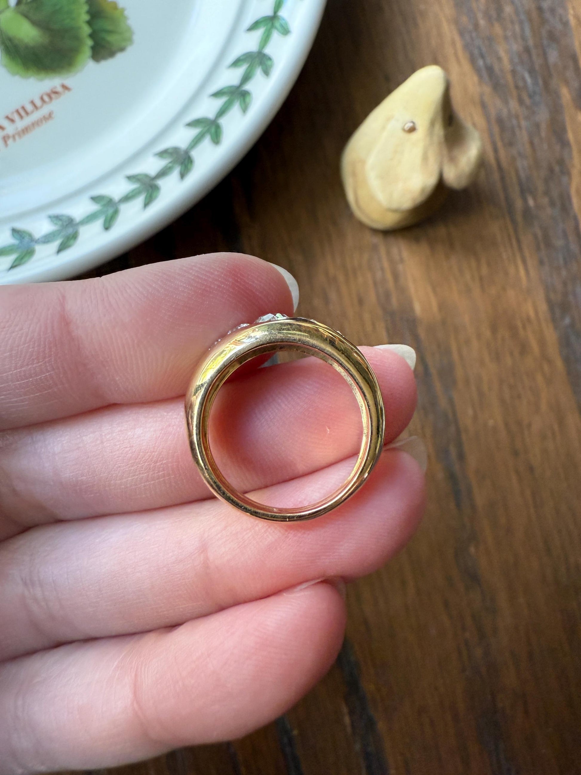 French Vintage .6 Carat Five Stone Ring Antique Old Mine Cut DIAMOND Center Wide Band 18k Gold Solid Stacker Chunky Domed Love Gift OmC