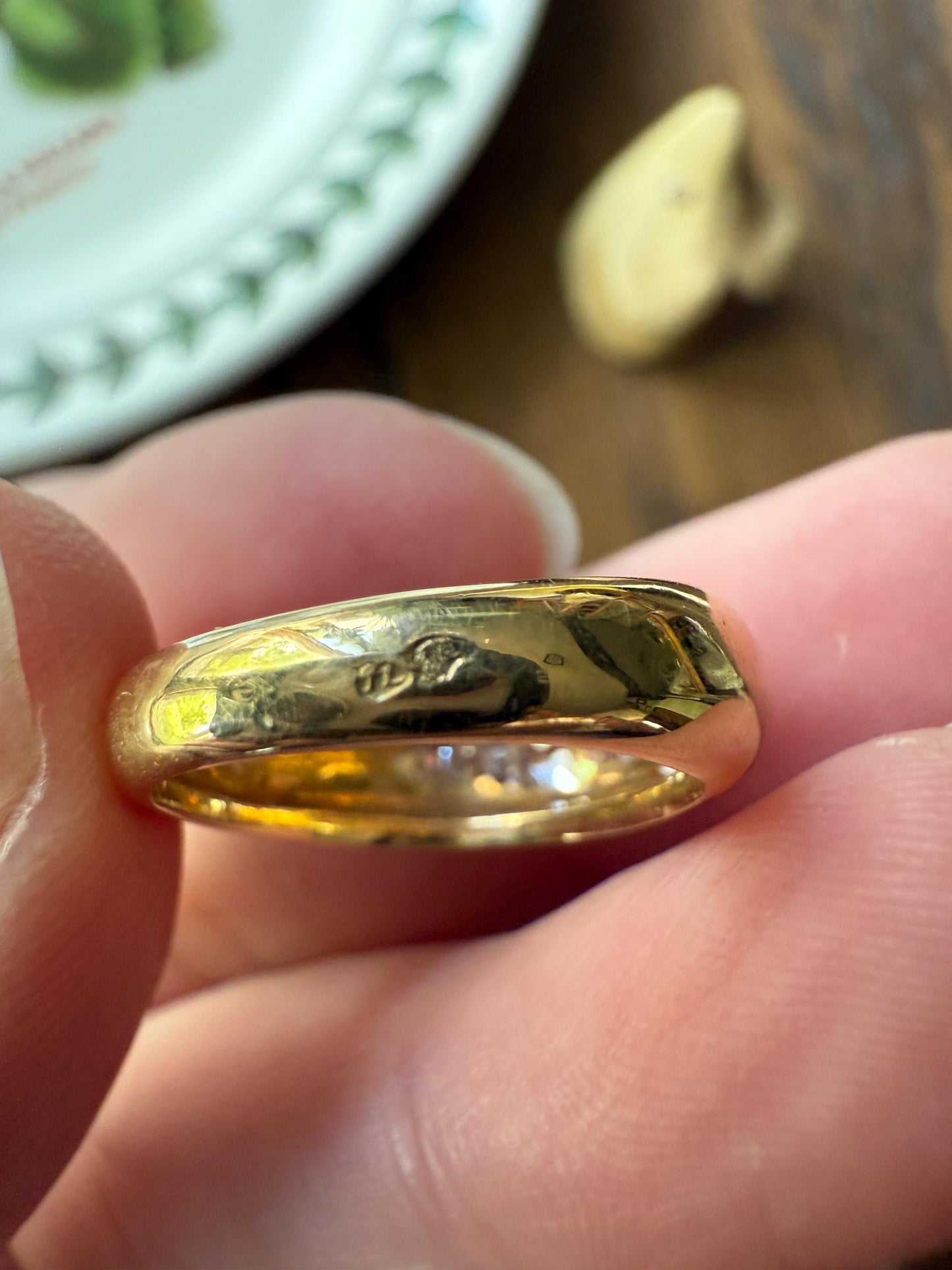 French Vintage .6 Carat Five Stone Ring Antique Old Mine Cut DIAMOND Center Wide Band 18k Gold Solid Stacker Chunky Domed Love Gift OmC
