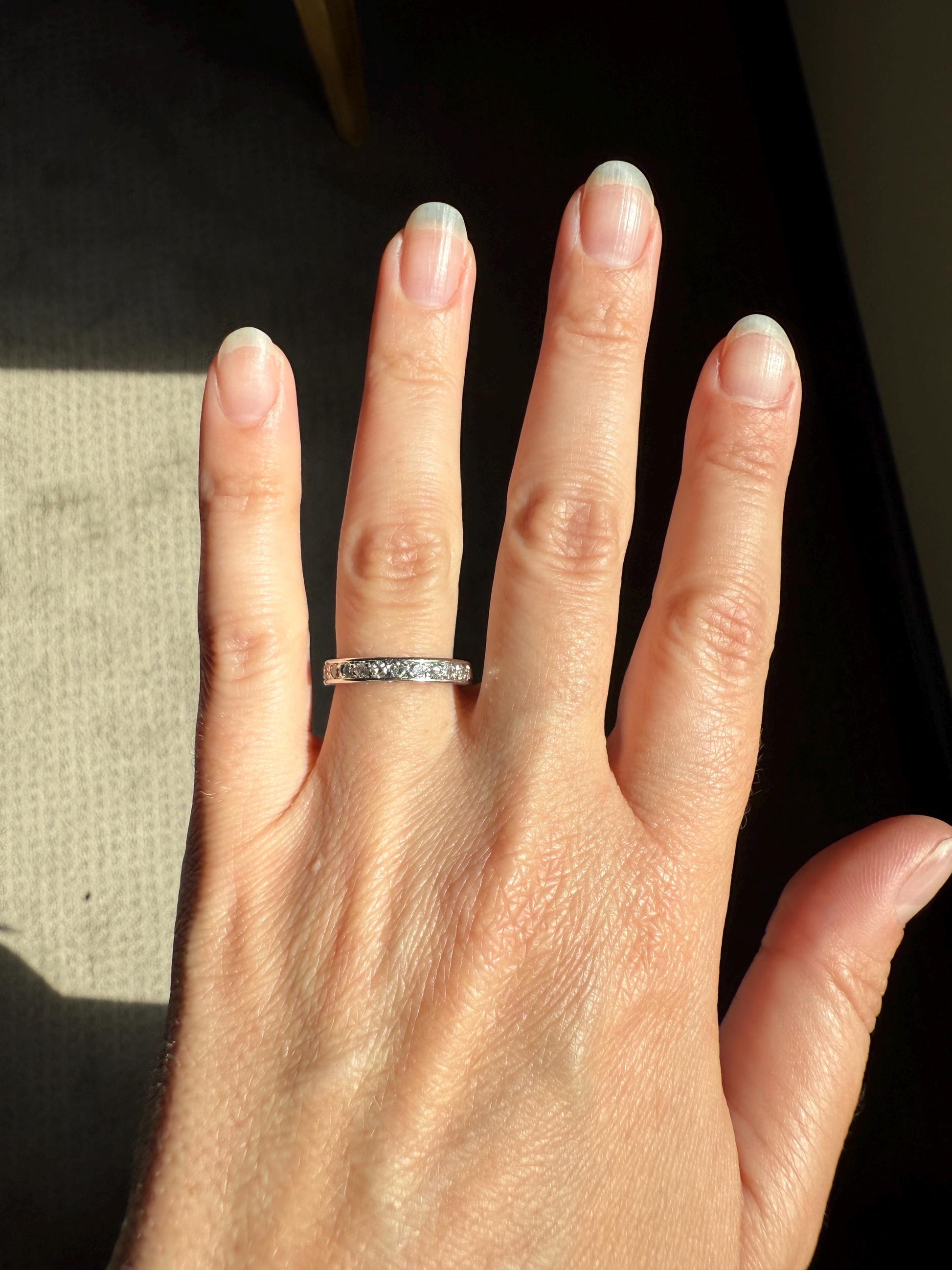 FRENCH Antique Edwardian Art Deco .8 Carat 26 Old Single Cut DiAMOND Platinum FuLL ETERNITY Band Engraved Ring Wedding 0.8Ctw Tdw Stacker